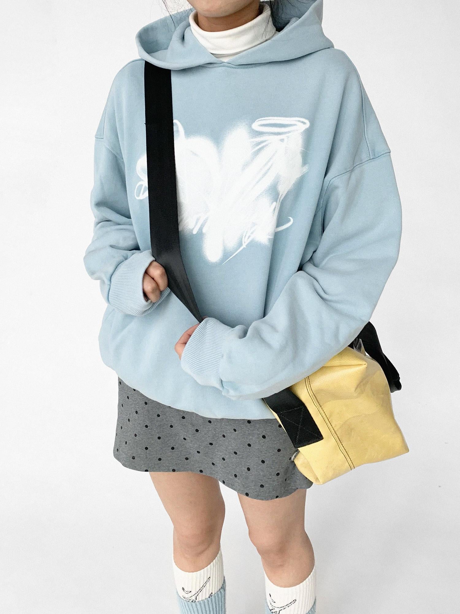 innomoood Star Rail Dyed Heart Print Washed Oversized Hoodie