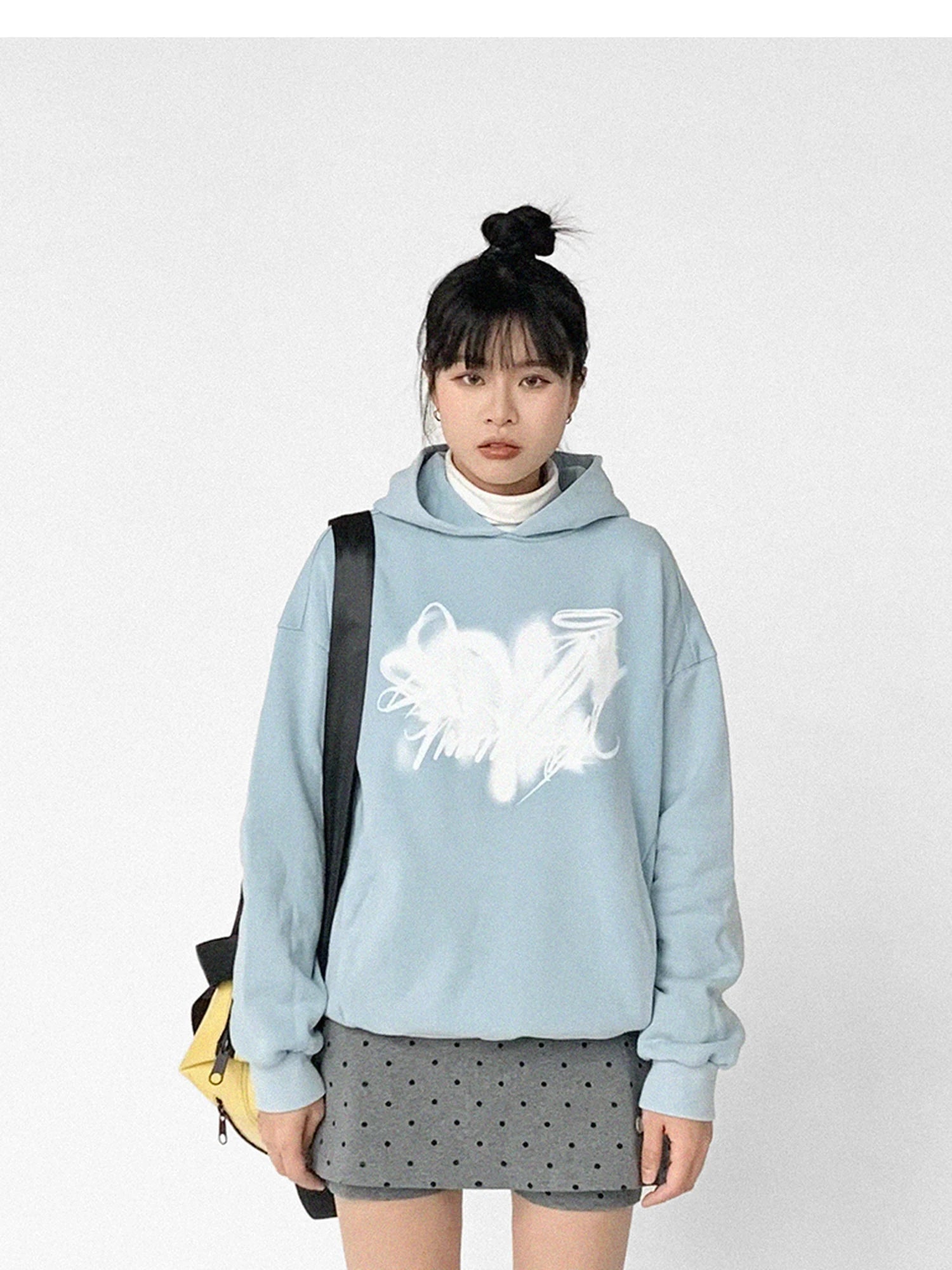 Star Rail Dyed Heart Print Washed Oversized Hoodie