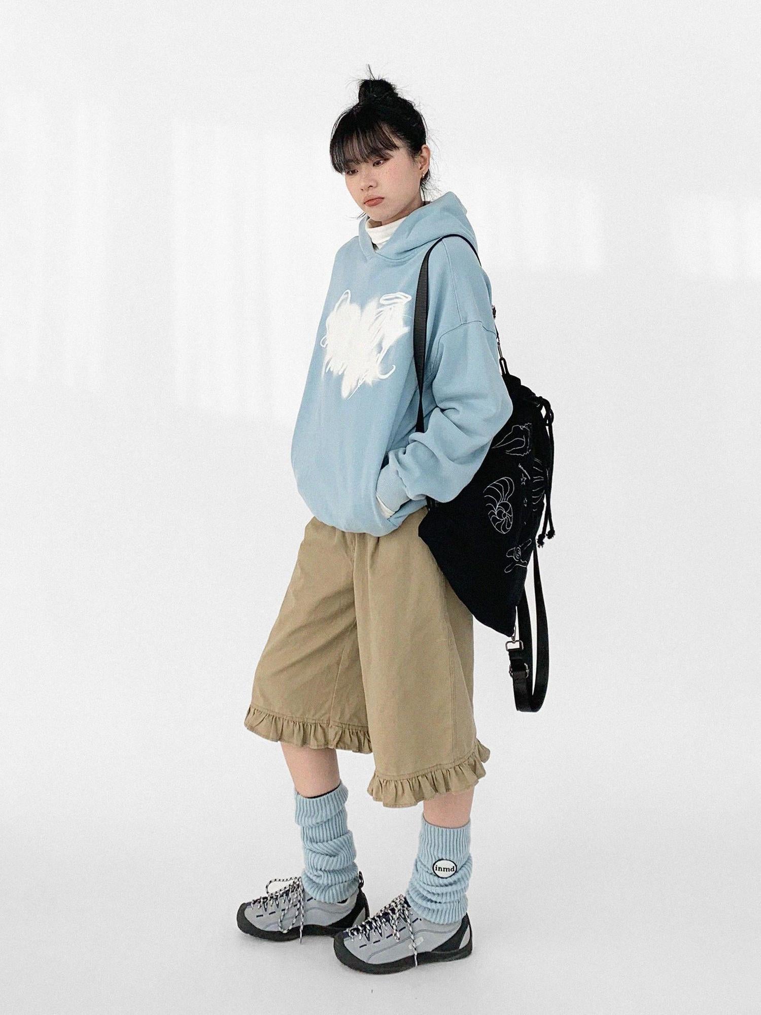 innomoood Star Rail Dyed Heart Print Washed Oversized Hoodie