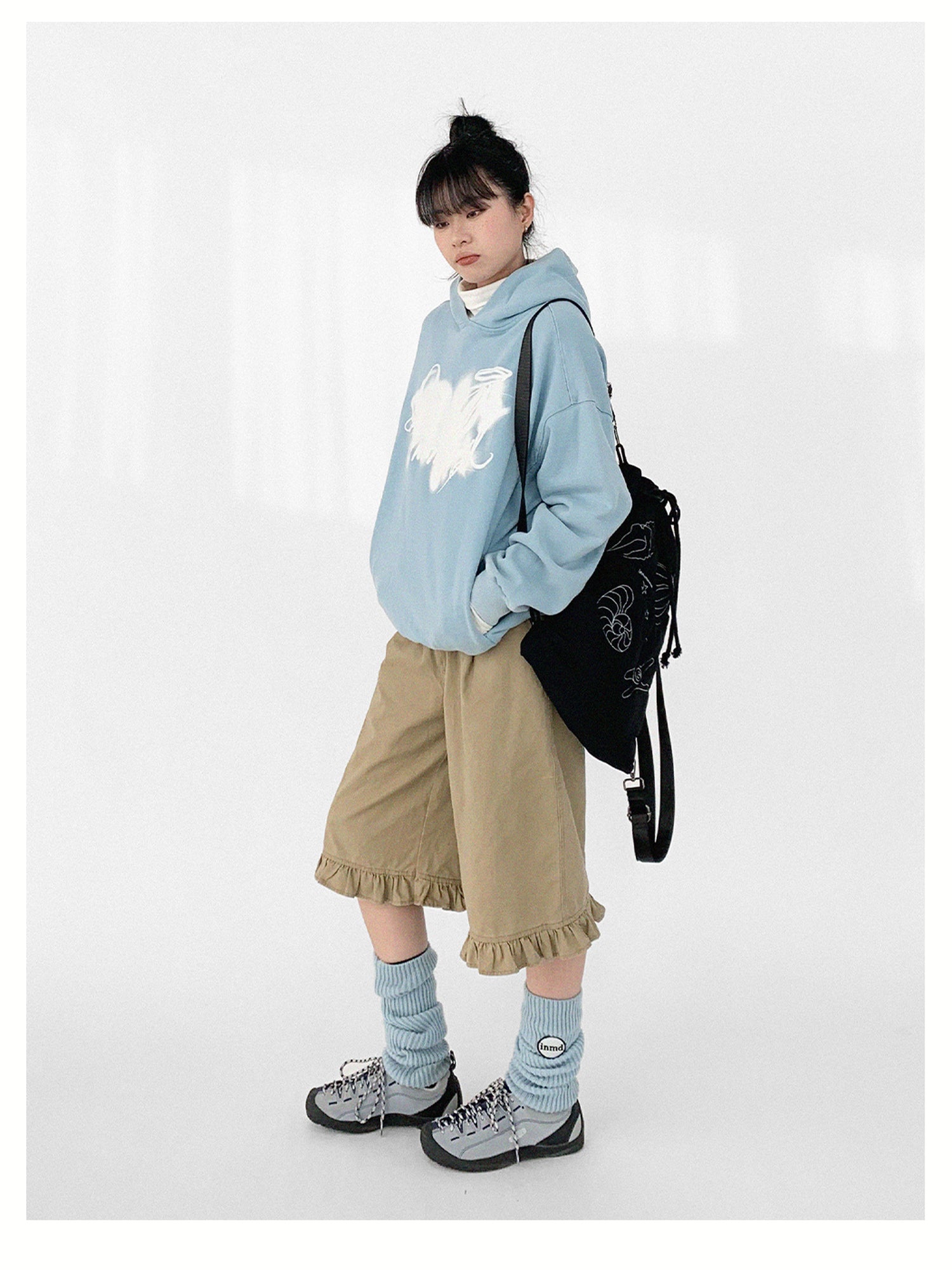 innomoood Star Rail Dyed Heart Print Washed Oversized Hoodie