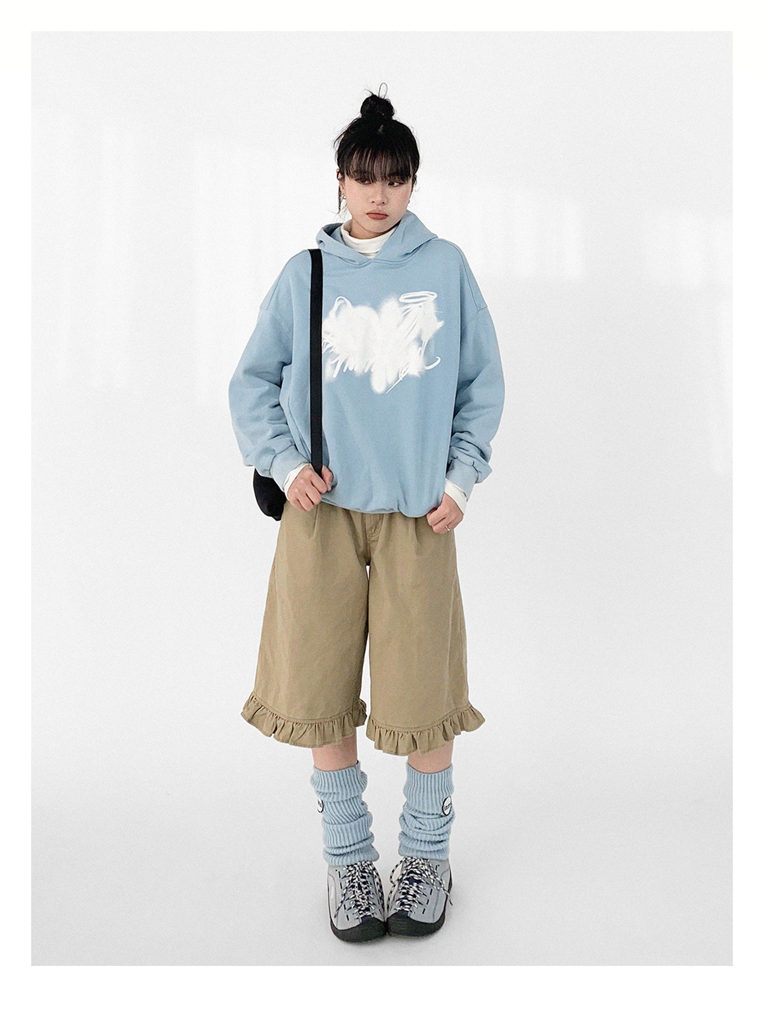 innomoood Star Rail Dyed Heart Print Washed Oversized Hoodie