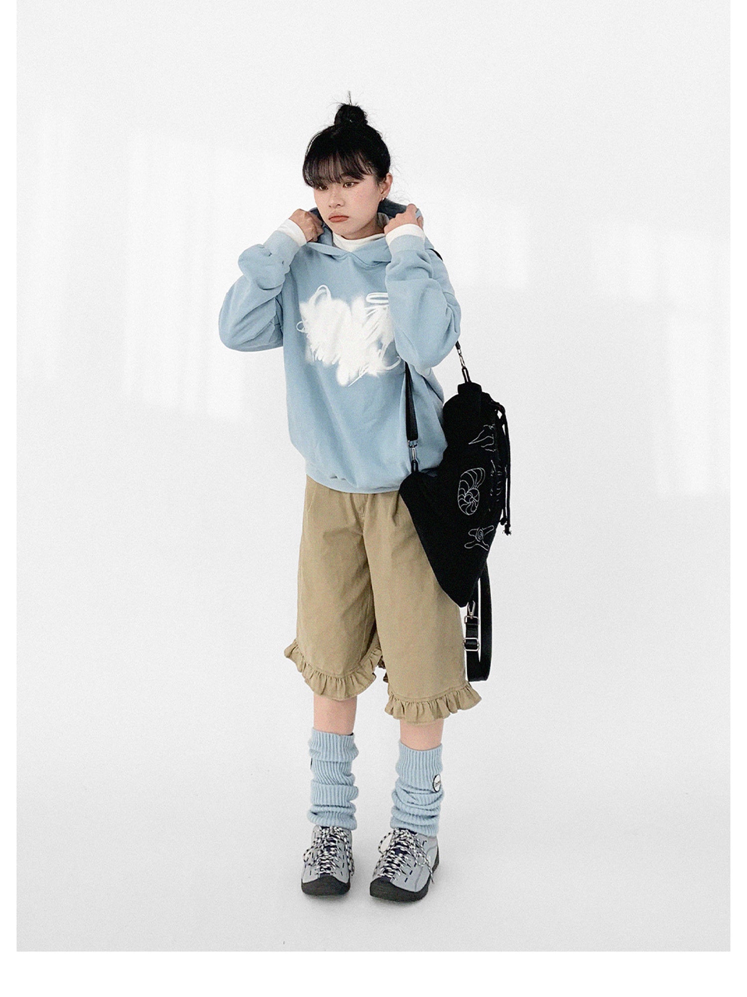 innomoood Star Rail Dyed Heart Print Washed Oversized Hoodie