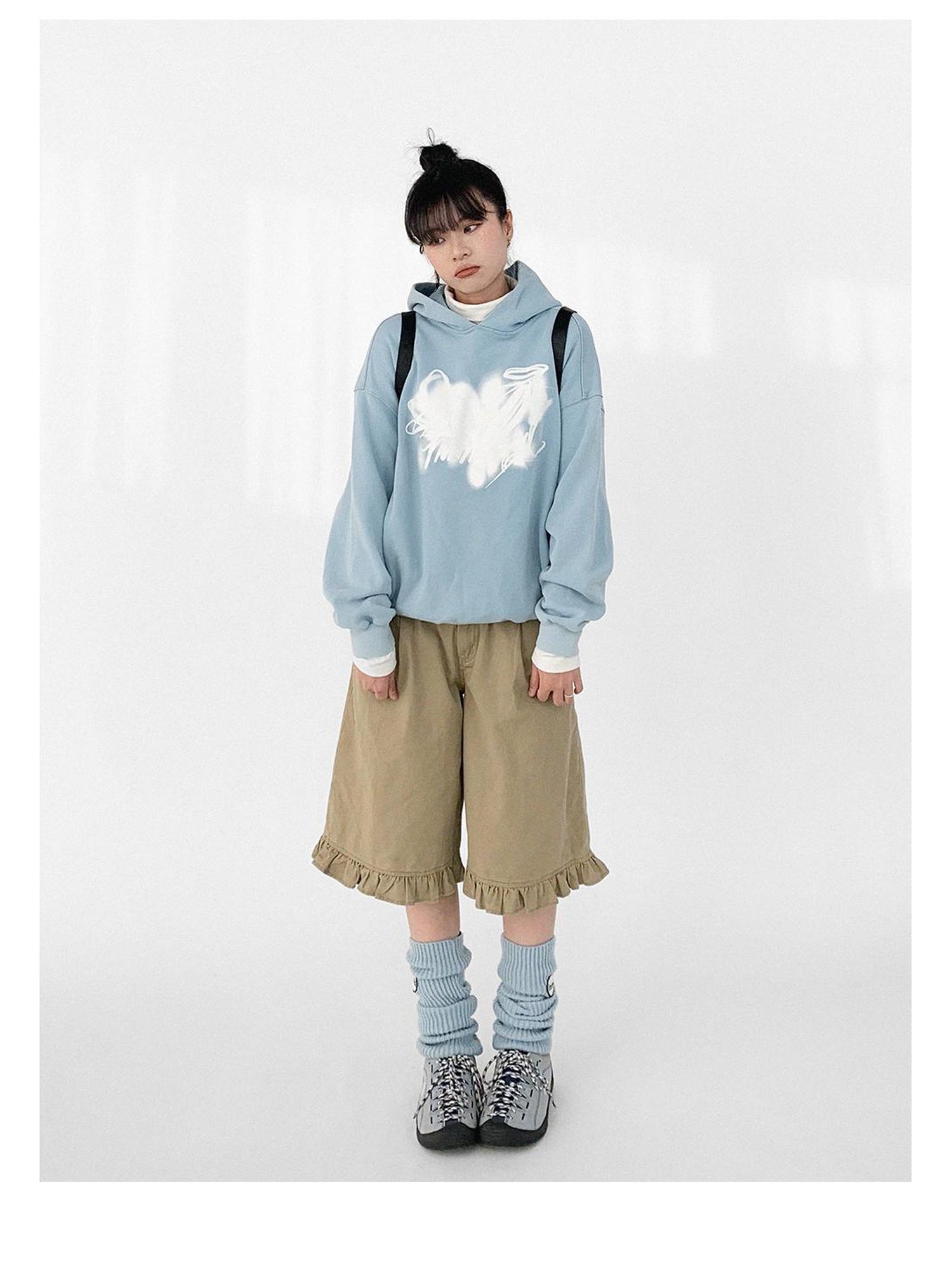 innomoood Star Rail Dyed Heart Print Washed Oversized Hoodie
