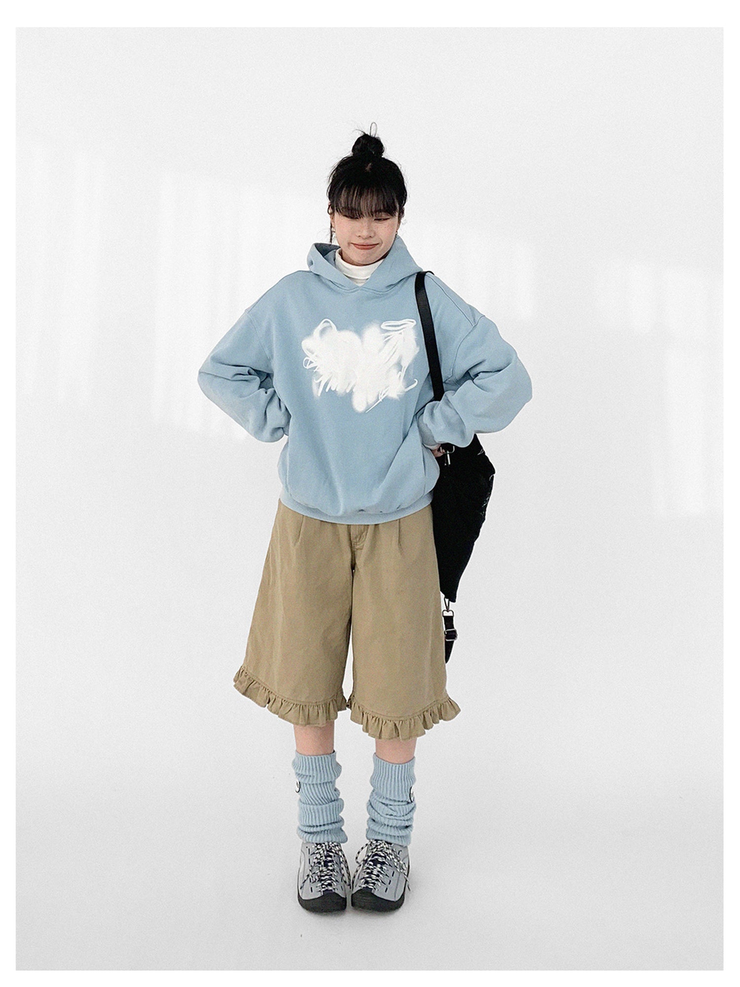 innomoood Star Rail Dyed Heart Print Washed Oversized Hoodie