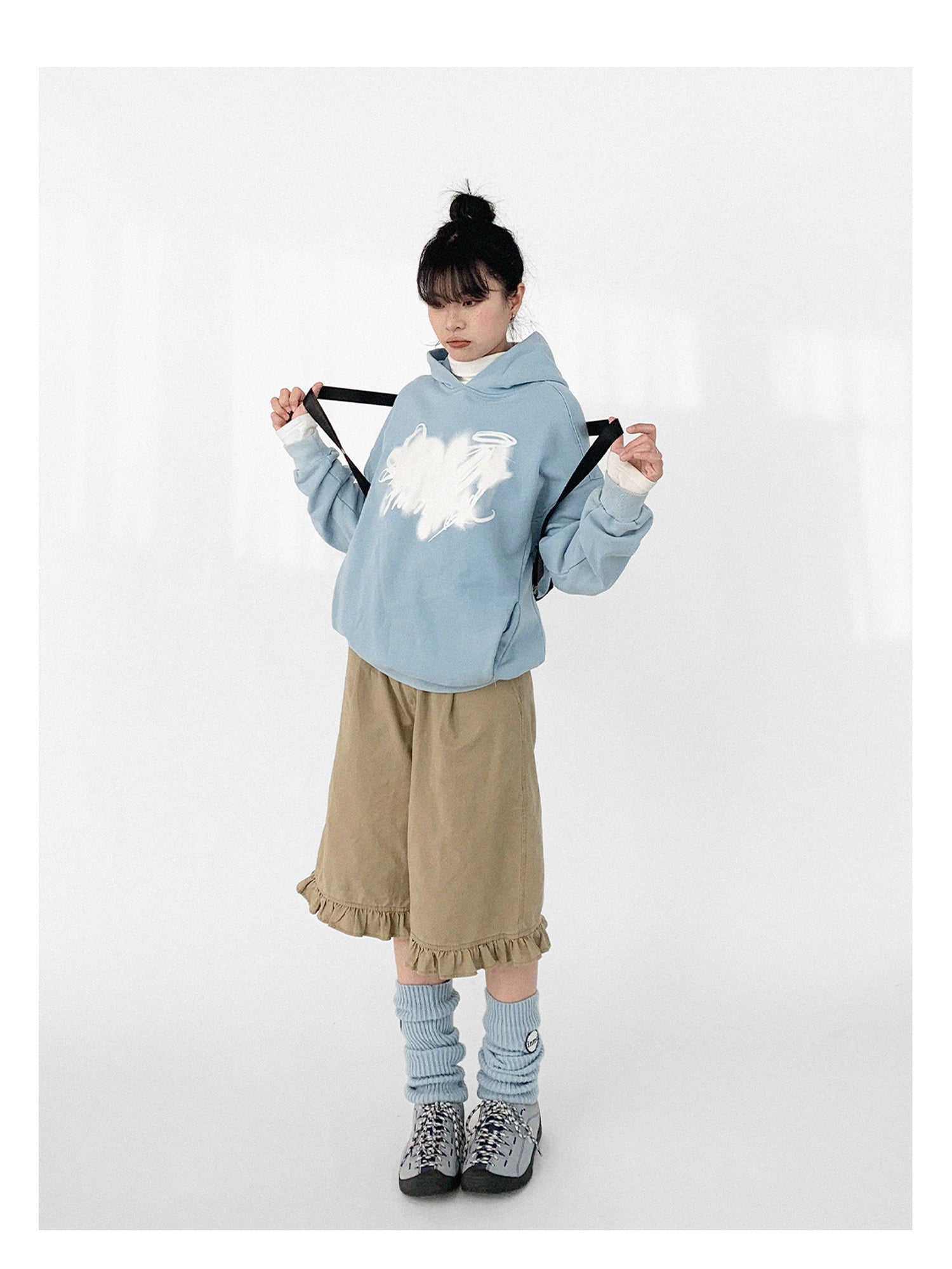 innomoood Star Rail Dyed Heart Print Washed Oversized Hoodie