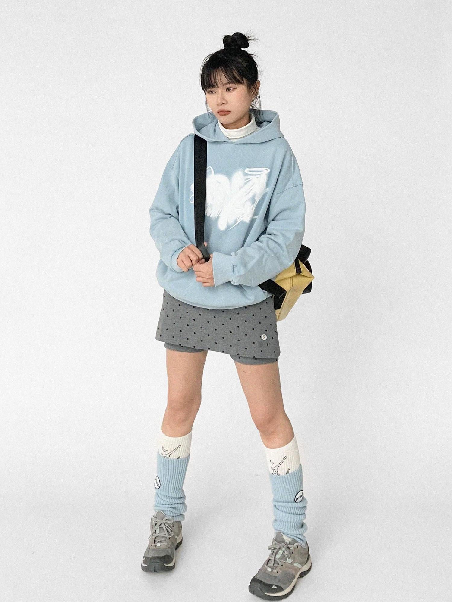 innomoood Star Rail Dyed Heart Print Washed Oversized Hoodie