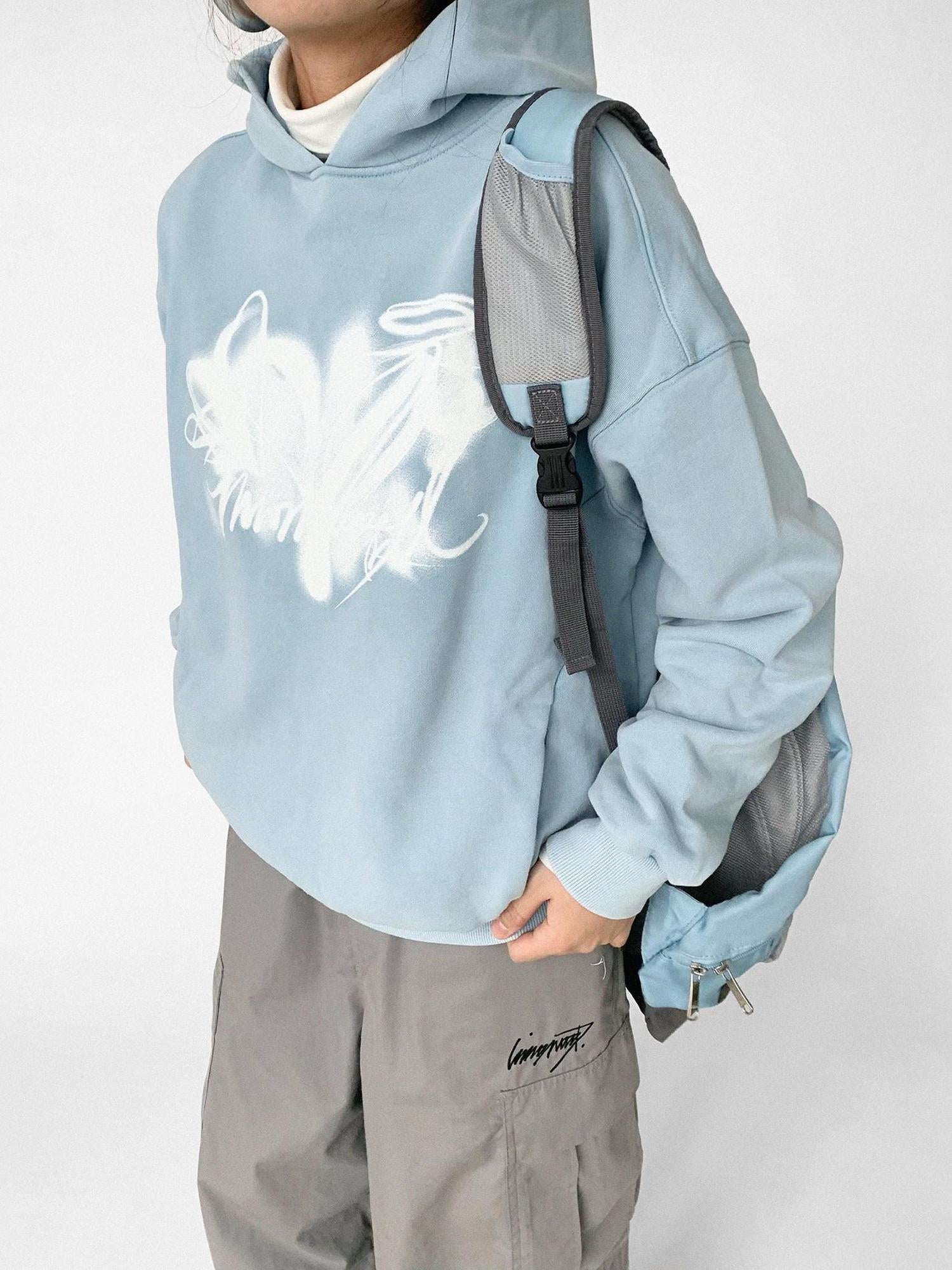 innomoood Star Rail Dyed Heart Print Washed Oversized Hoodie