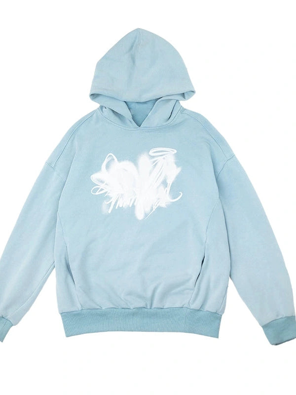 Star Rail Dyed Heart Print Washed Oversized Hoodie