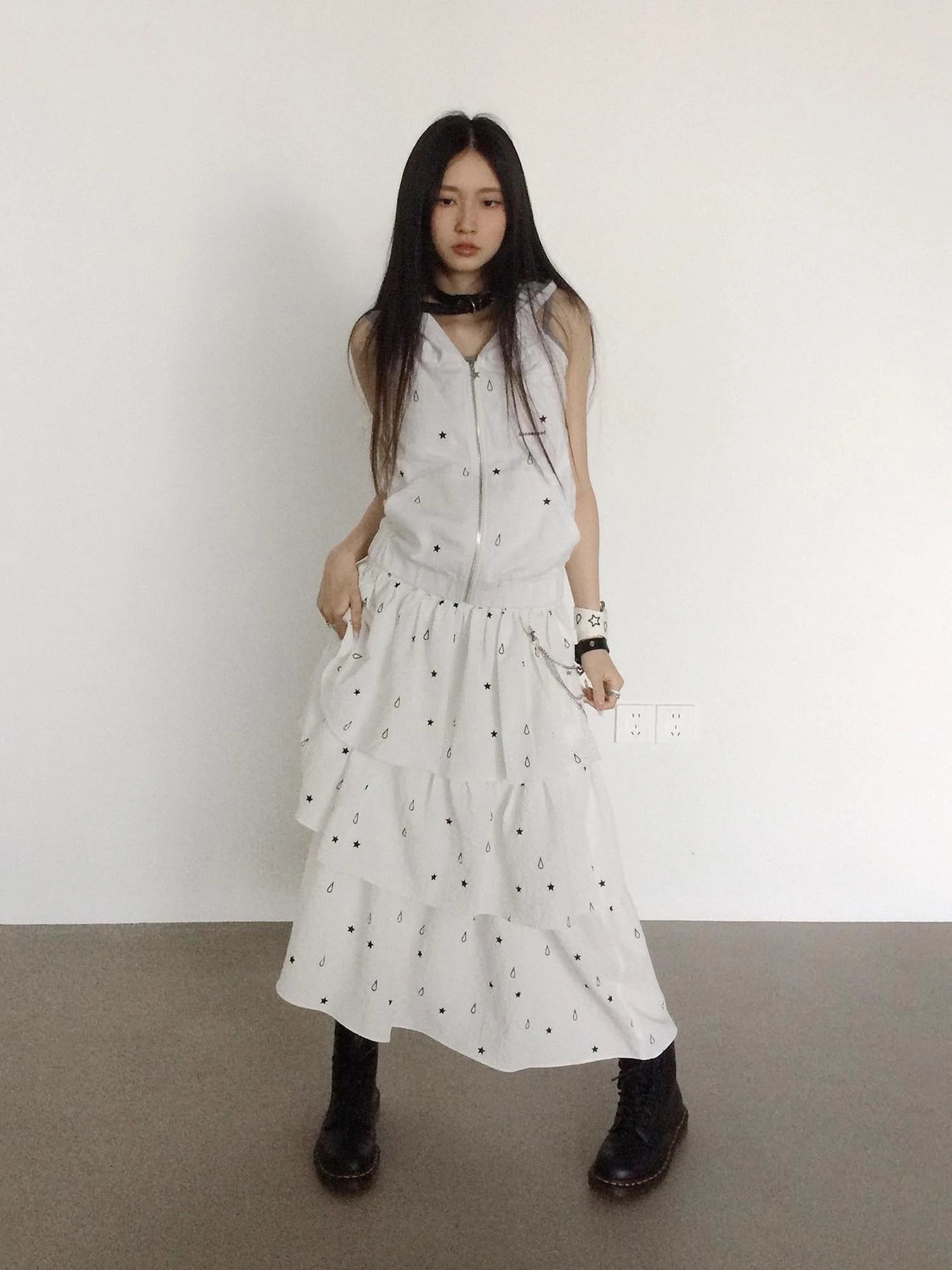 Starfall Textured Print A Line Skirt