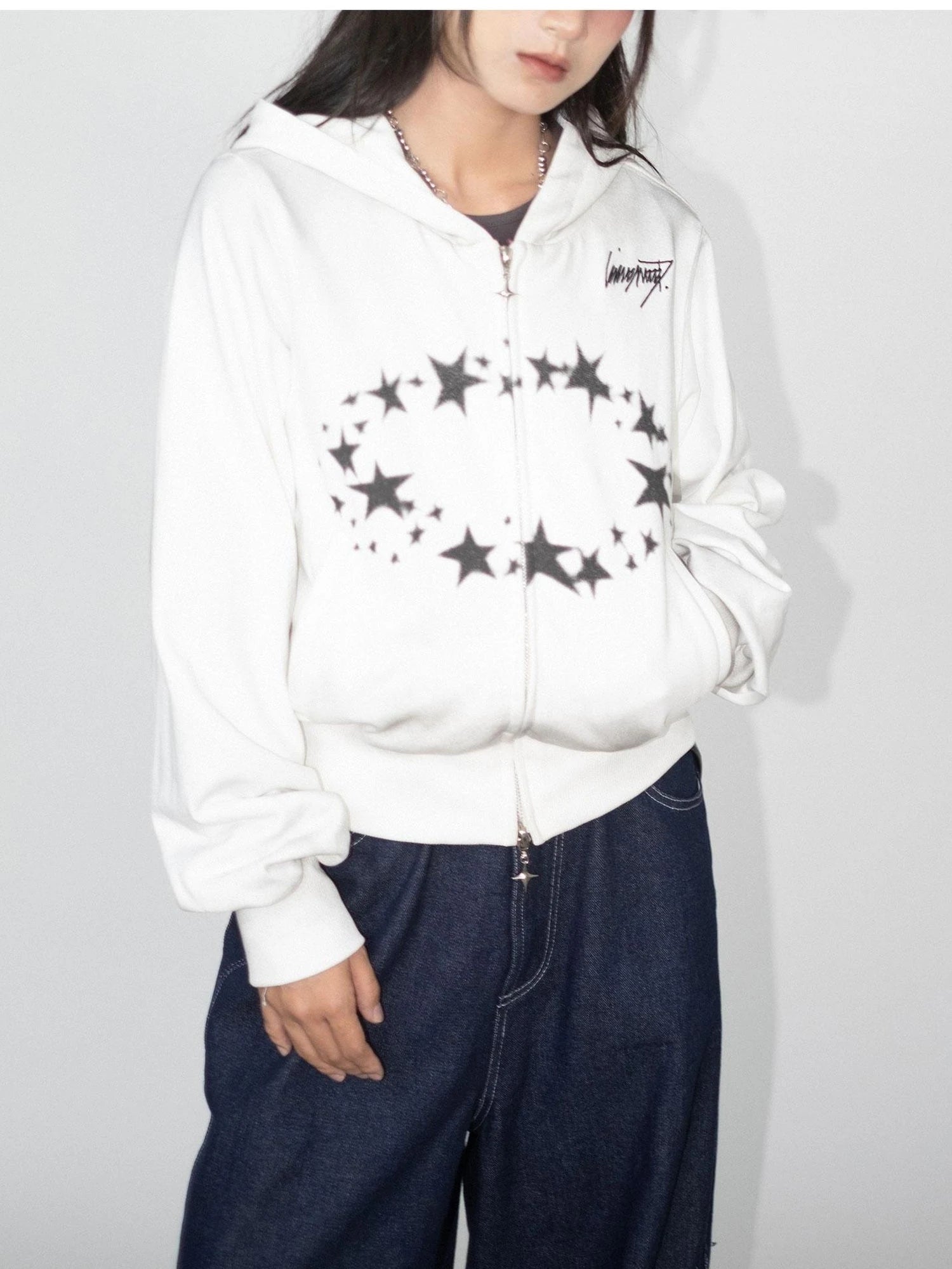 Starring Dirty Hoodie Print Cardigan