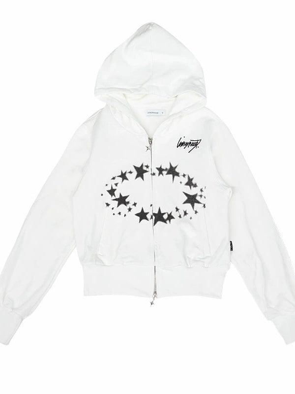 Starring Dirty Hoodie Print Cardigan