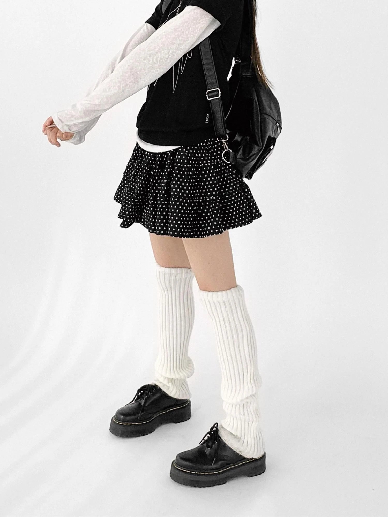 Starry Dot Print Tiered Tulle Skirt