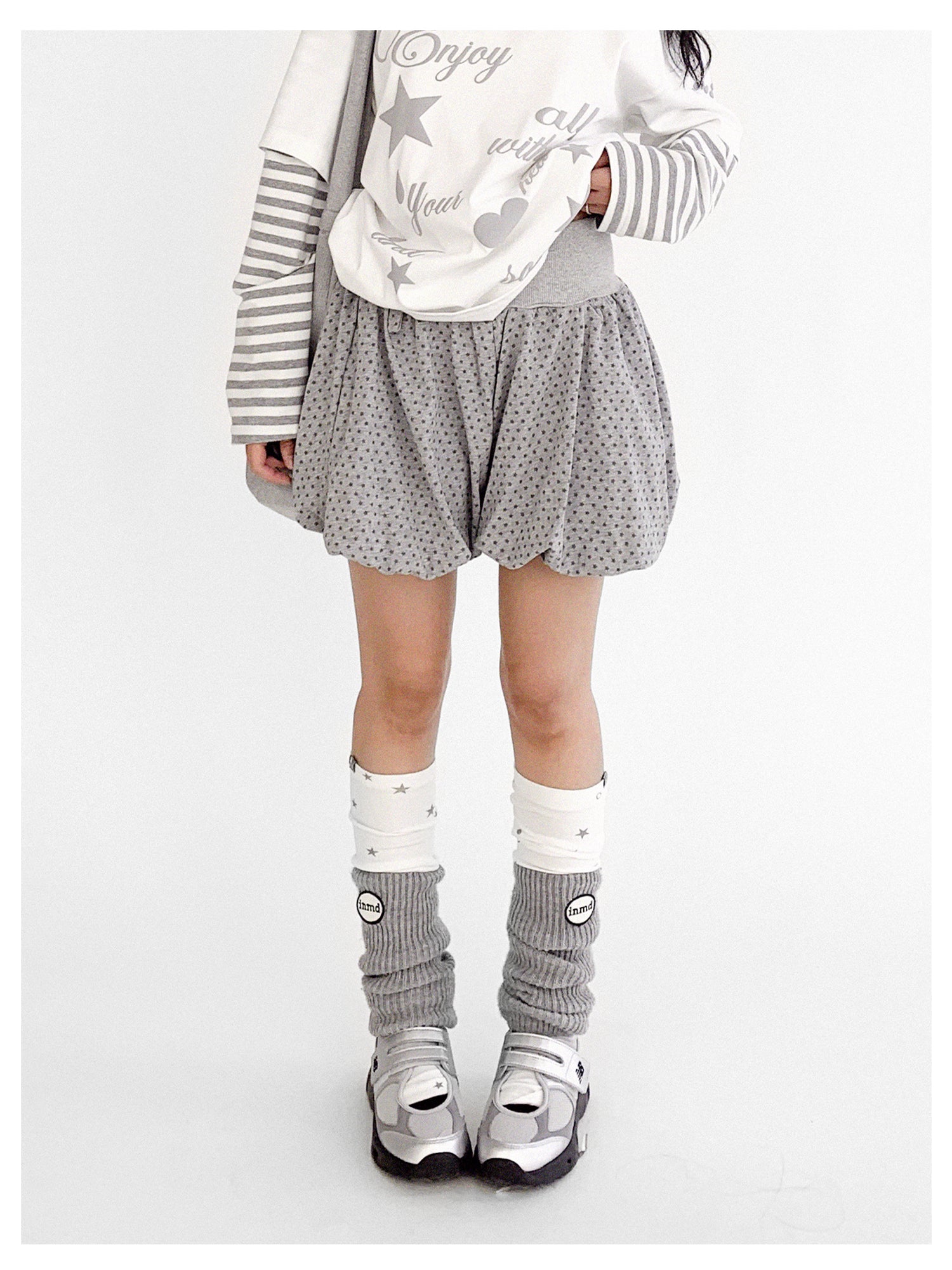 innomoood Starry Knit Puff Skort Pumpkin Waistband