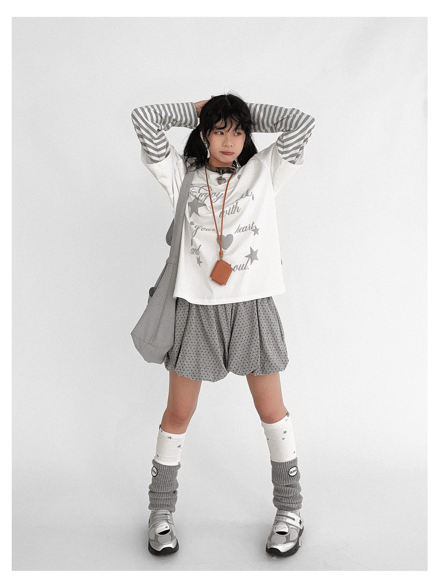 innomoood Starry Knit Puff Skort Pumpkin Waistband