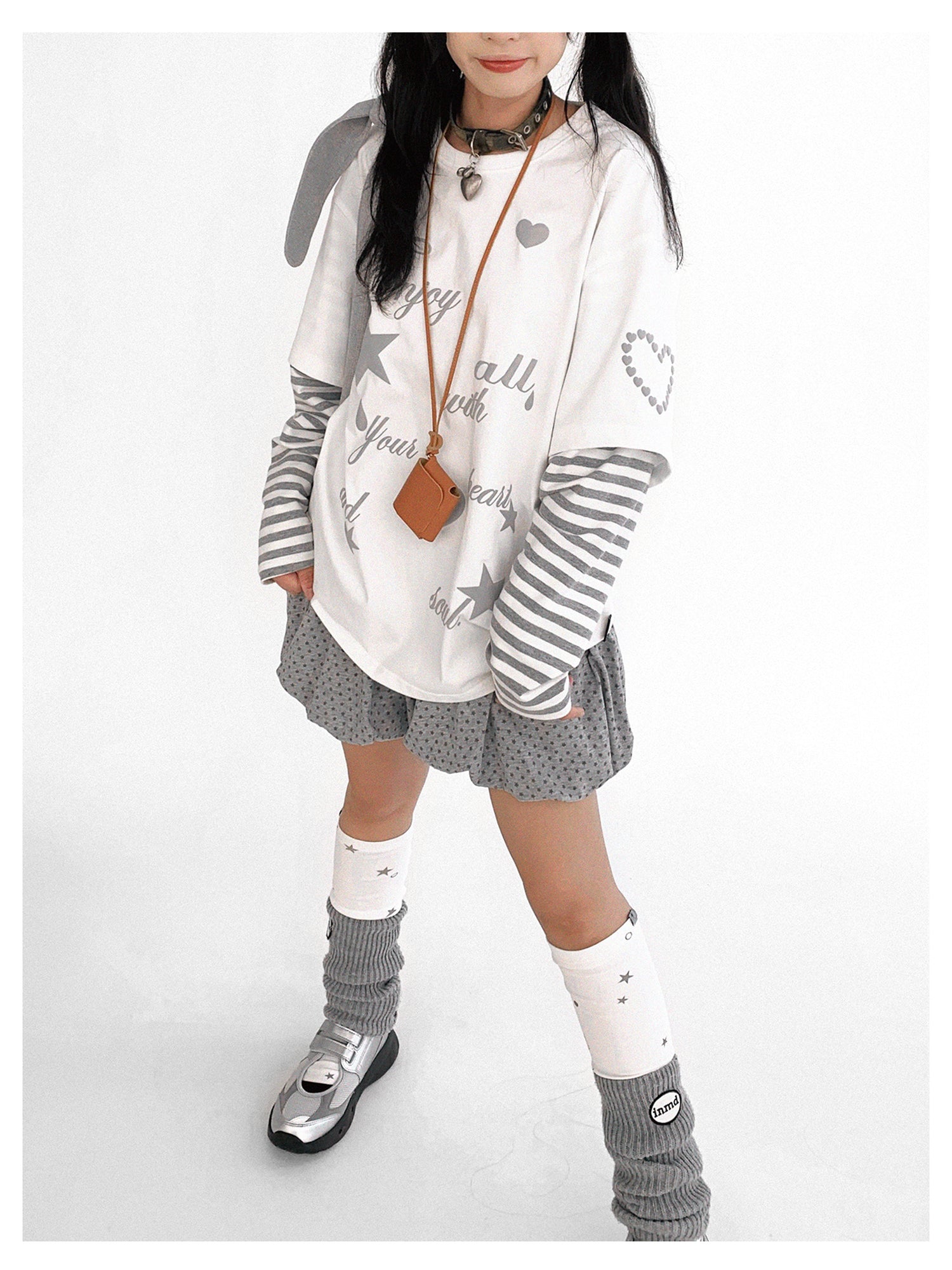 innomoood Starry Knit Puff Skort Pumpkin Waistband