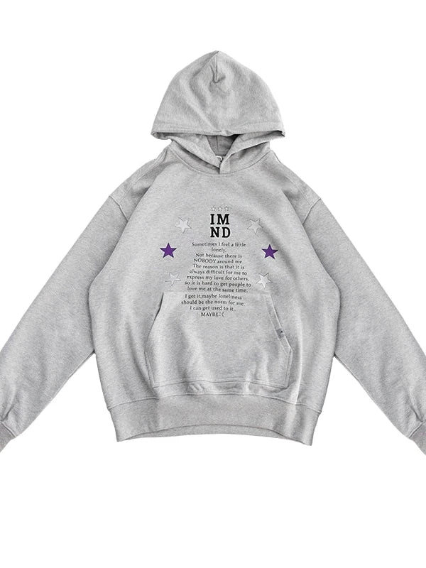 Stars Print Lonely Letter Hoodie
