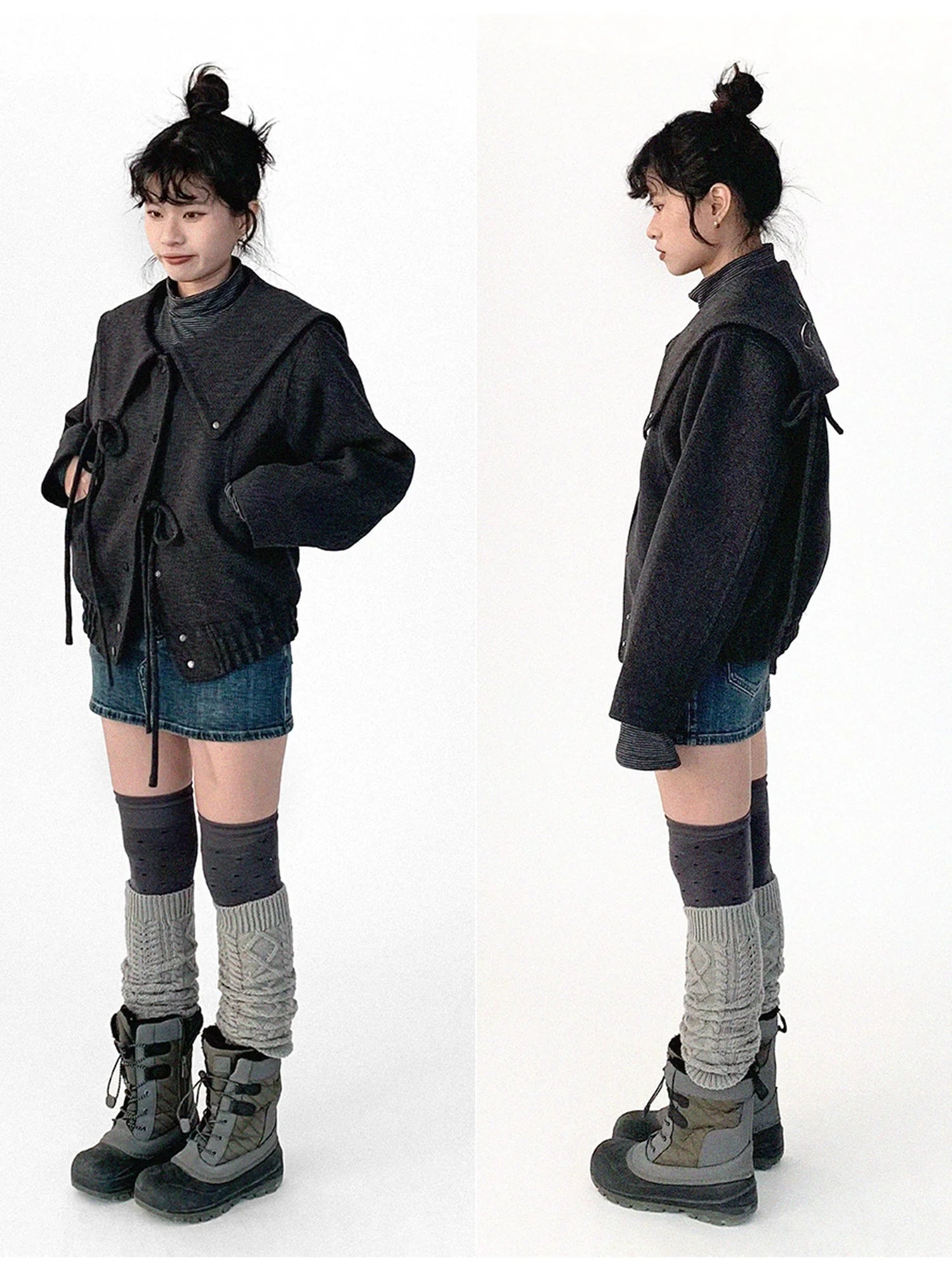 Stone Skipping Embroidered Star Wool Blend Pea Coat