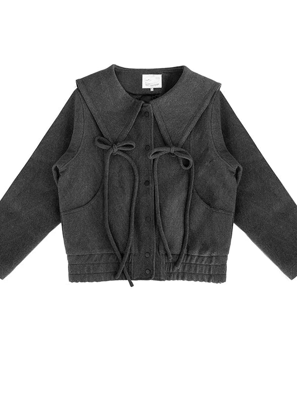 Stone Skipping Embroidered Star Wool Blend Pea Coat