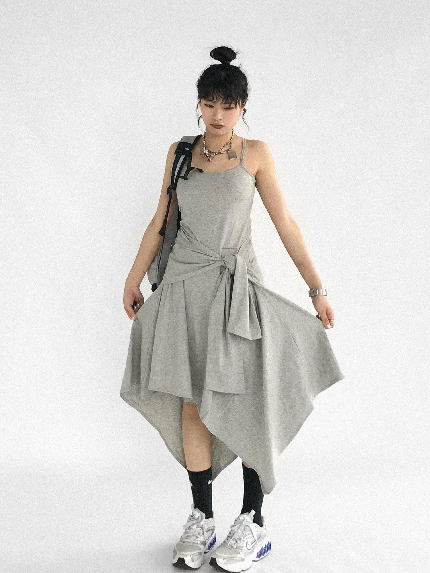 Strappy A Line Dress With Tie Waist And Heart Logo