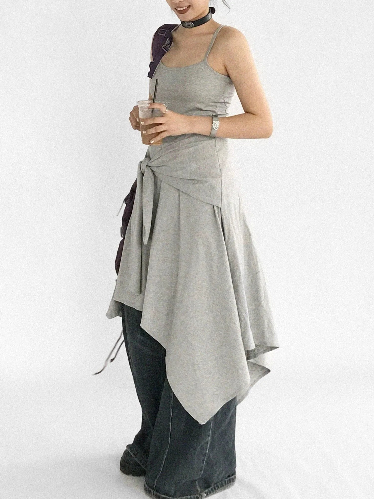 Strappy A Line Dress With Tie Waist And Heart Logo