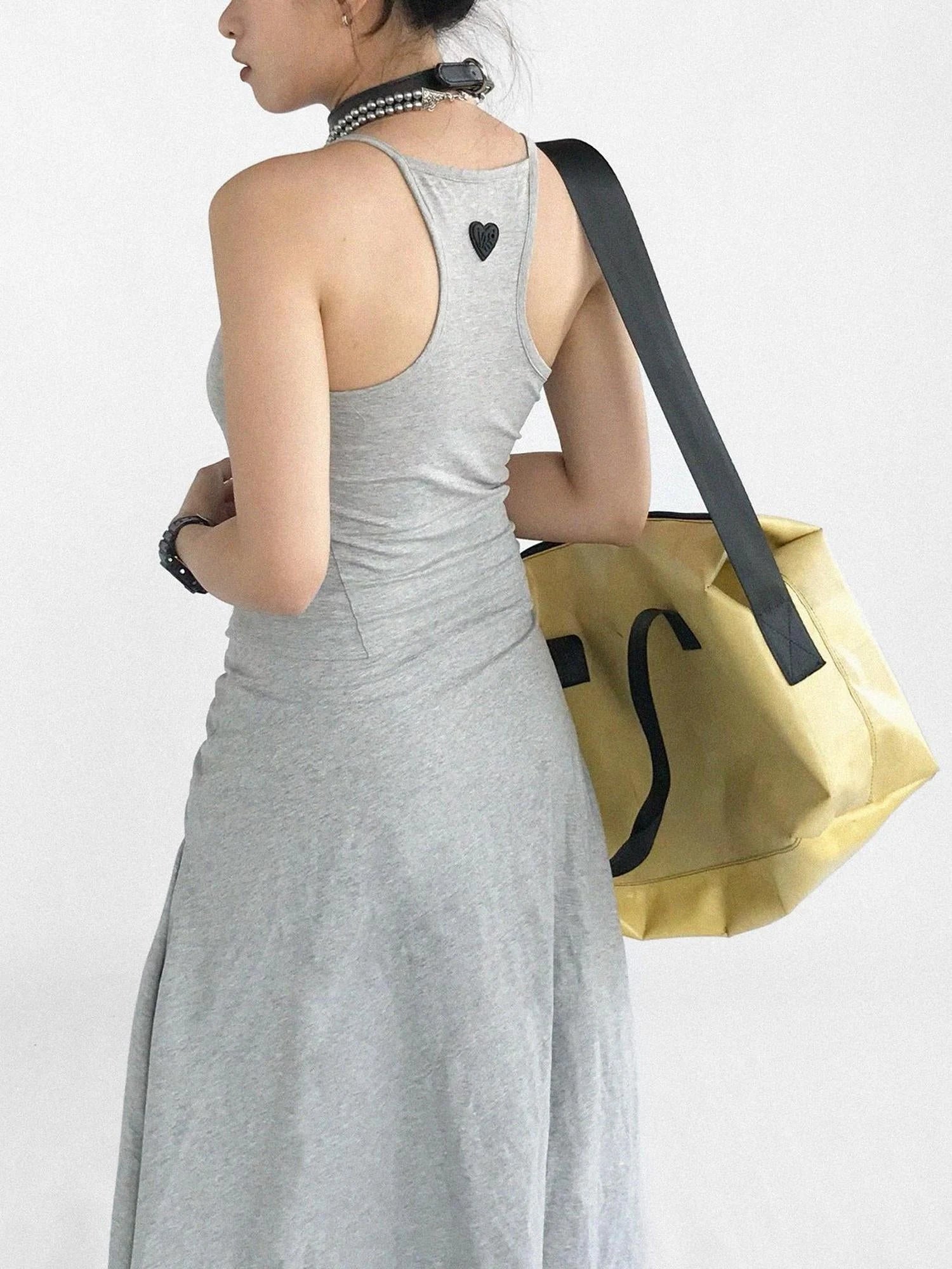 Strappy A Line Dress With Tie Waist And Heart Logo