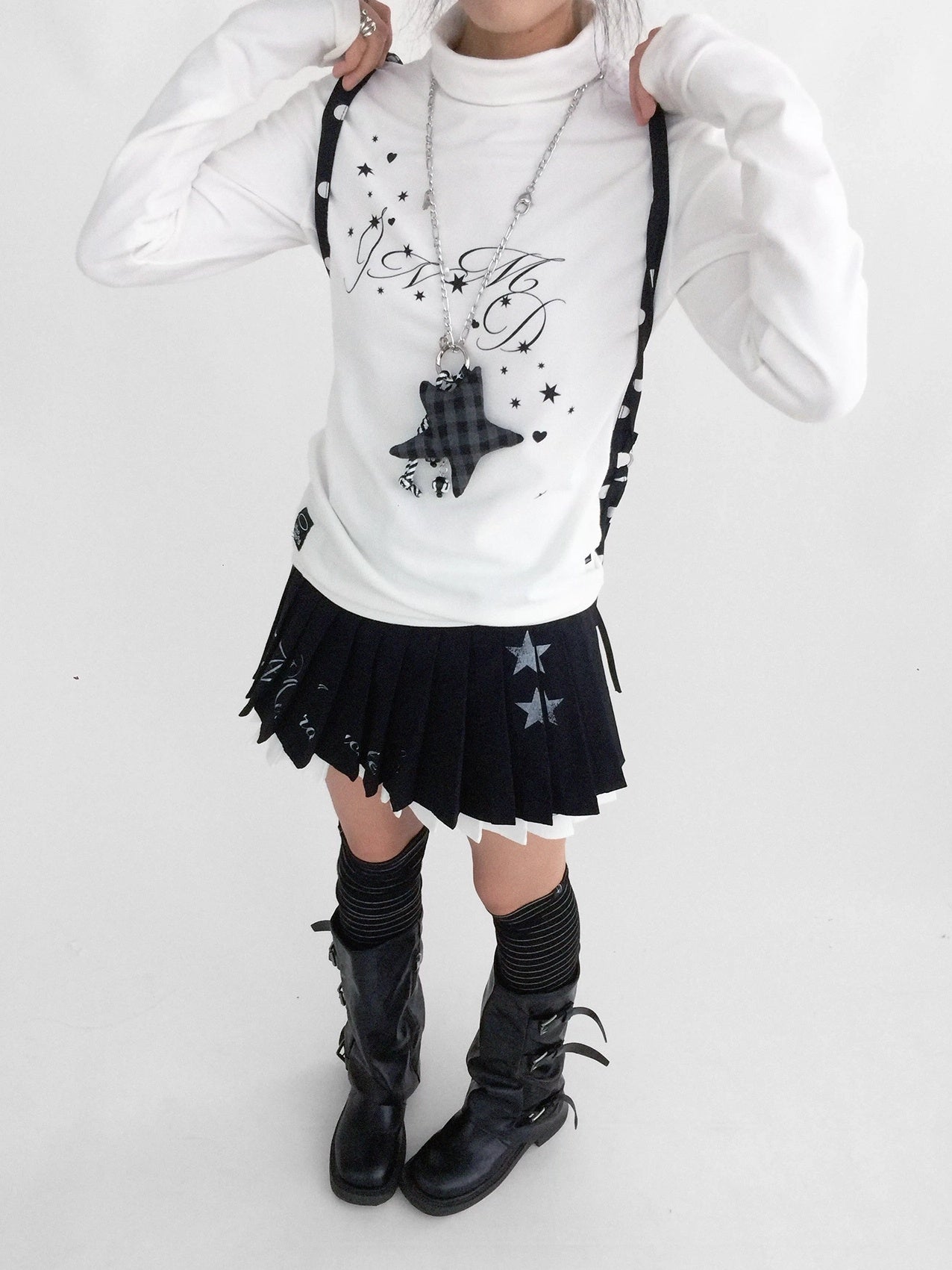 innomoood Stretch Cotton Printed High Neck Striped Straight Fit Long Sleeve Women T-Shirt