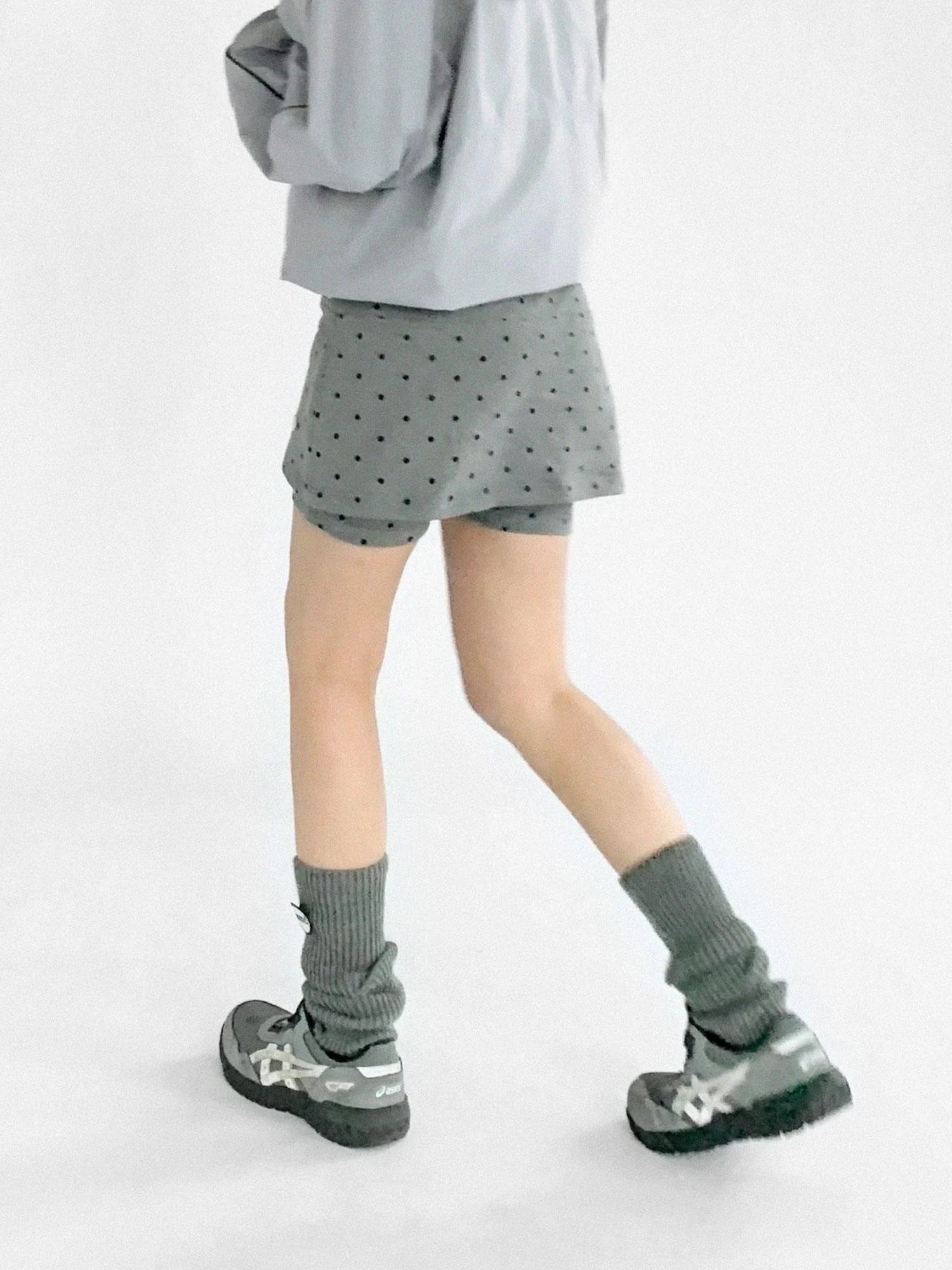 Stretch Dot Print Yoga Skort Low Rise Gray