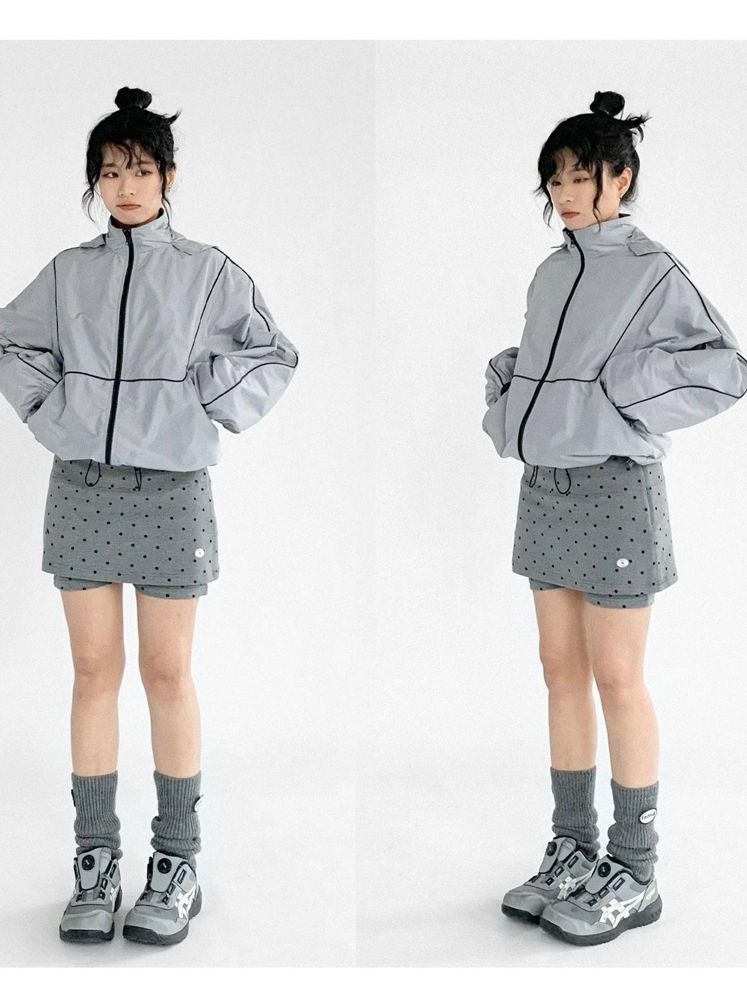 Stretch Dot Print Yoga Skort Low Rise Gray