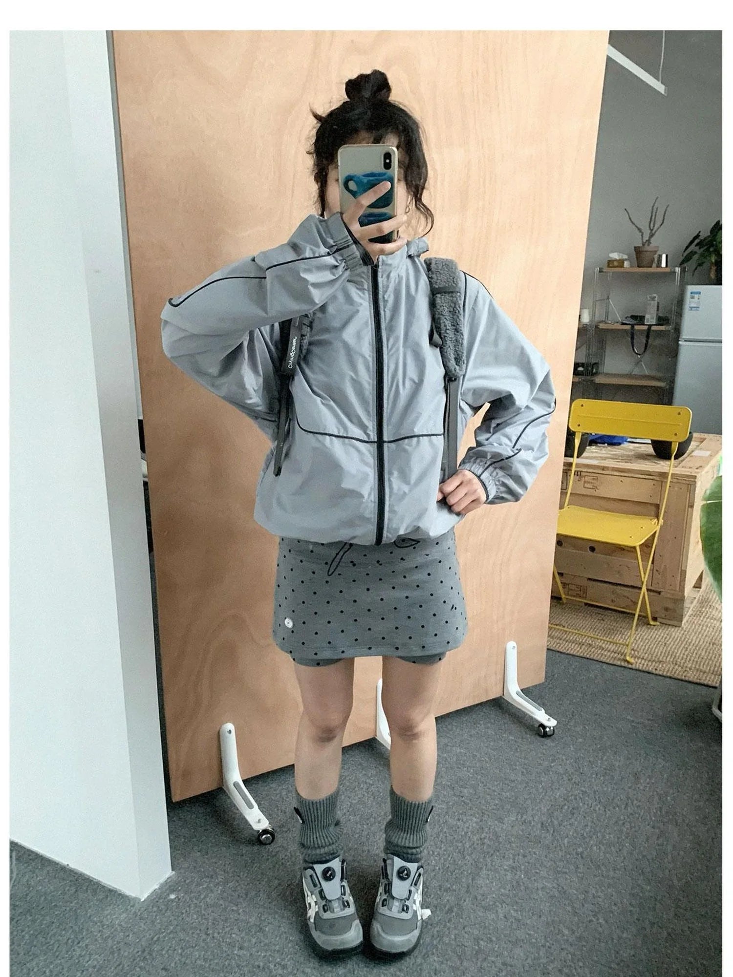 Stretch Dot Print Yoga Skort Low Rise Gray