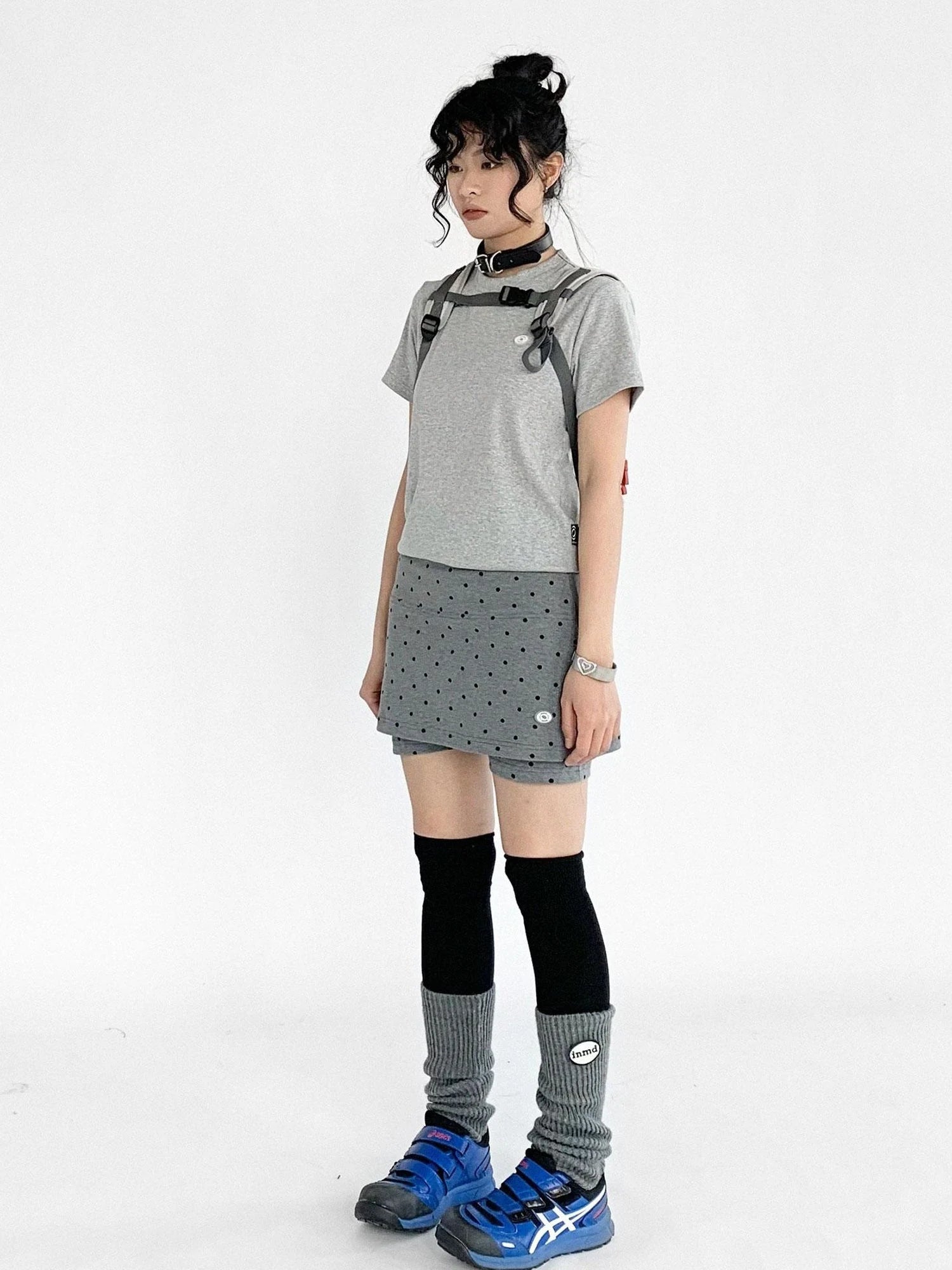 Stretch Dot Print Yoga Skort Low Rise Gray