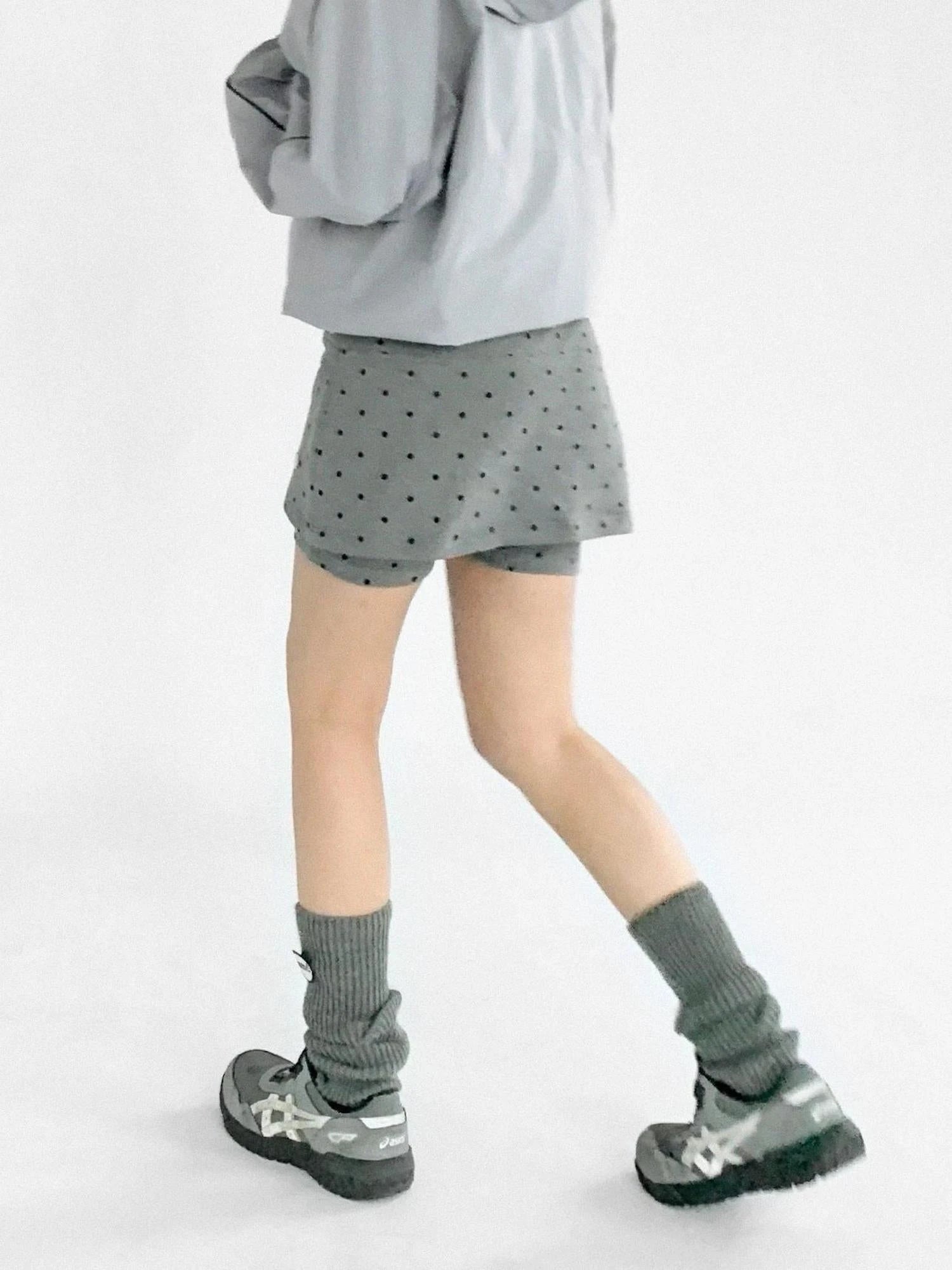 Stretch Dot Print Yoga Skort Low Rise Gray