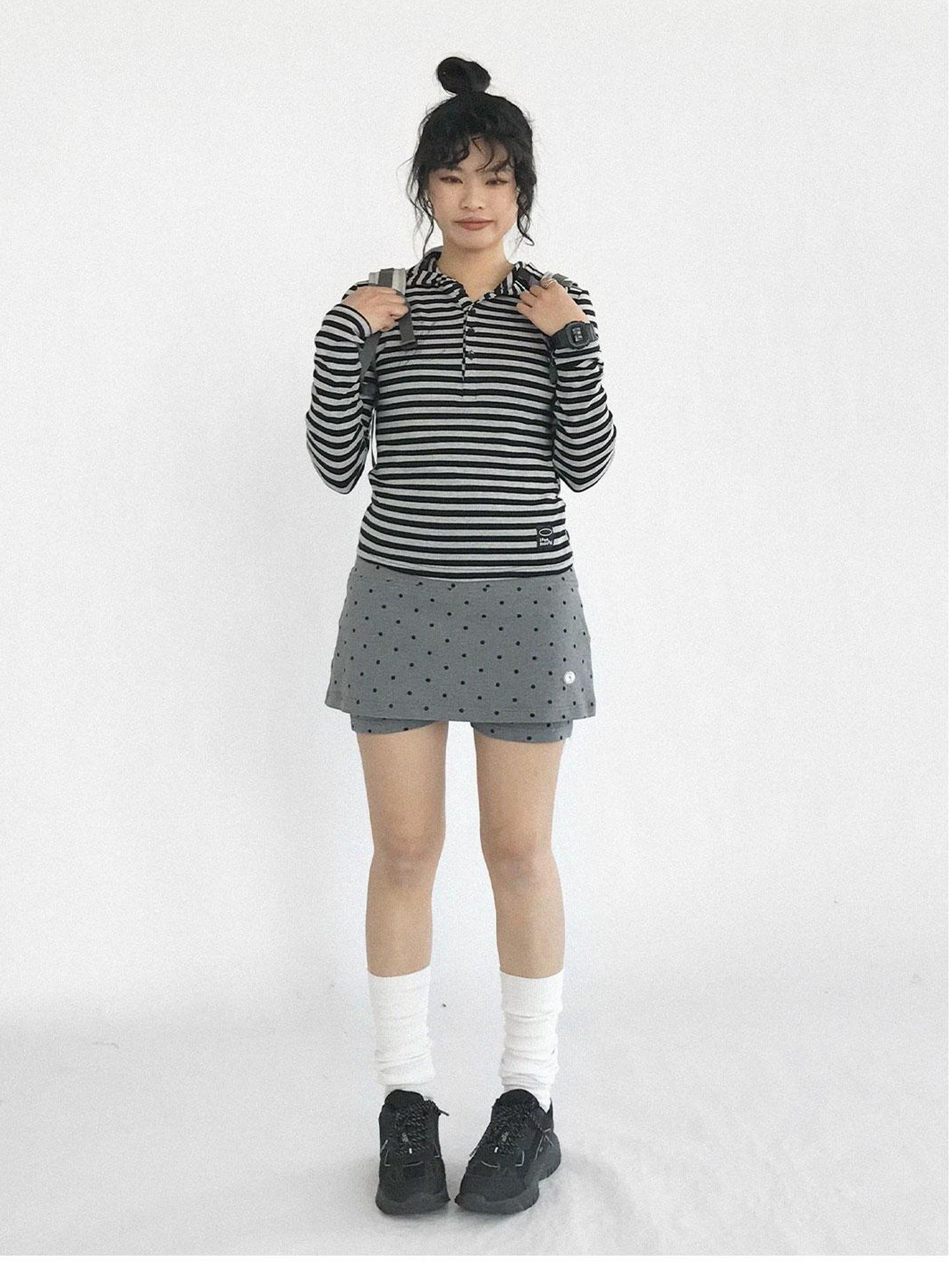 innomoood Stretch Dot Print Yoga Skort Low Rise Gray