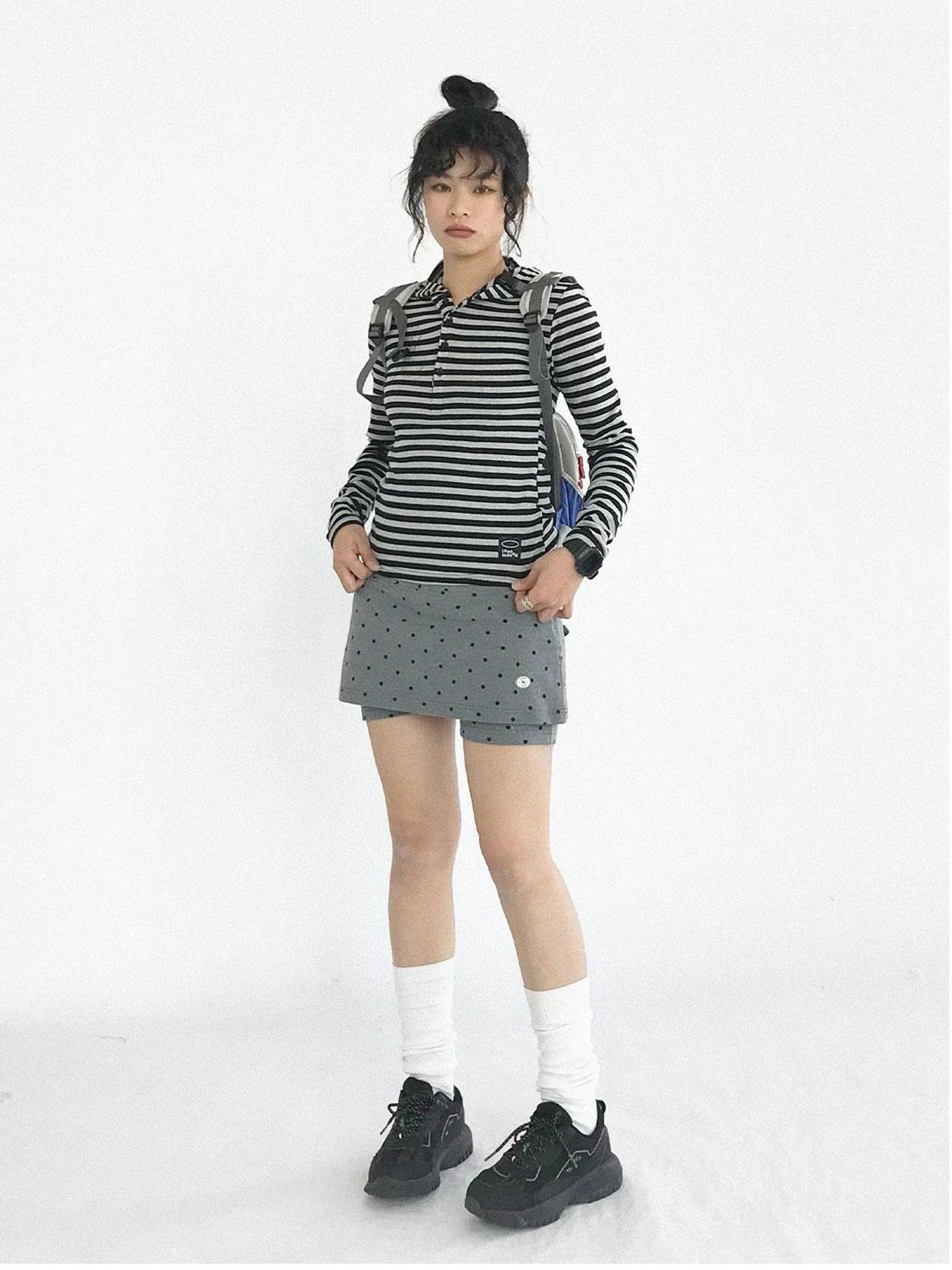 Stretch Dot Print Yoga Skort Low Rise Gray