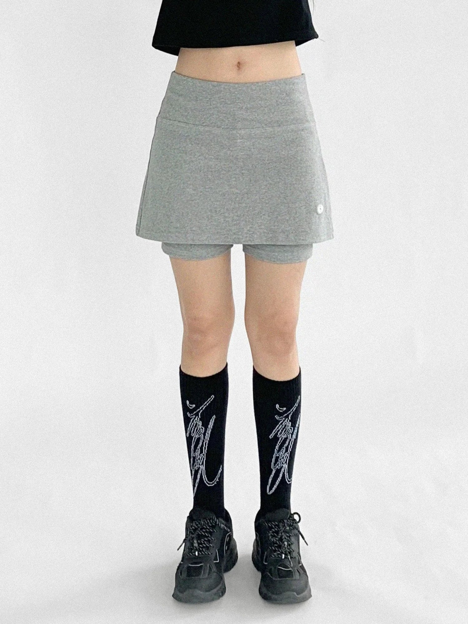 Stretch Dot Print Yoga Skort Low Rise Gray