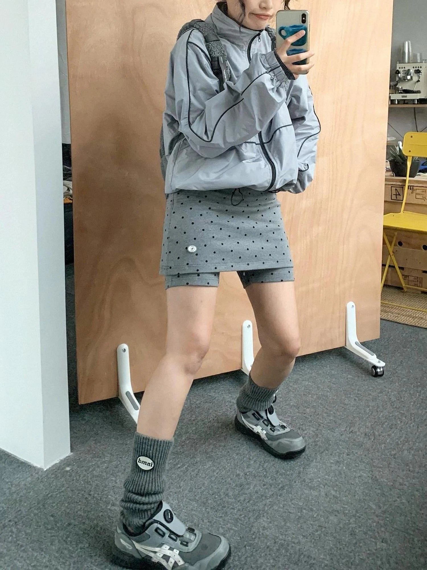 Stretch Dot Print Yoga Skort Low Rise Gray