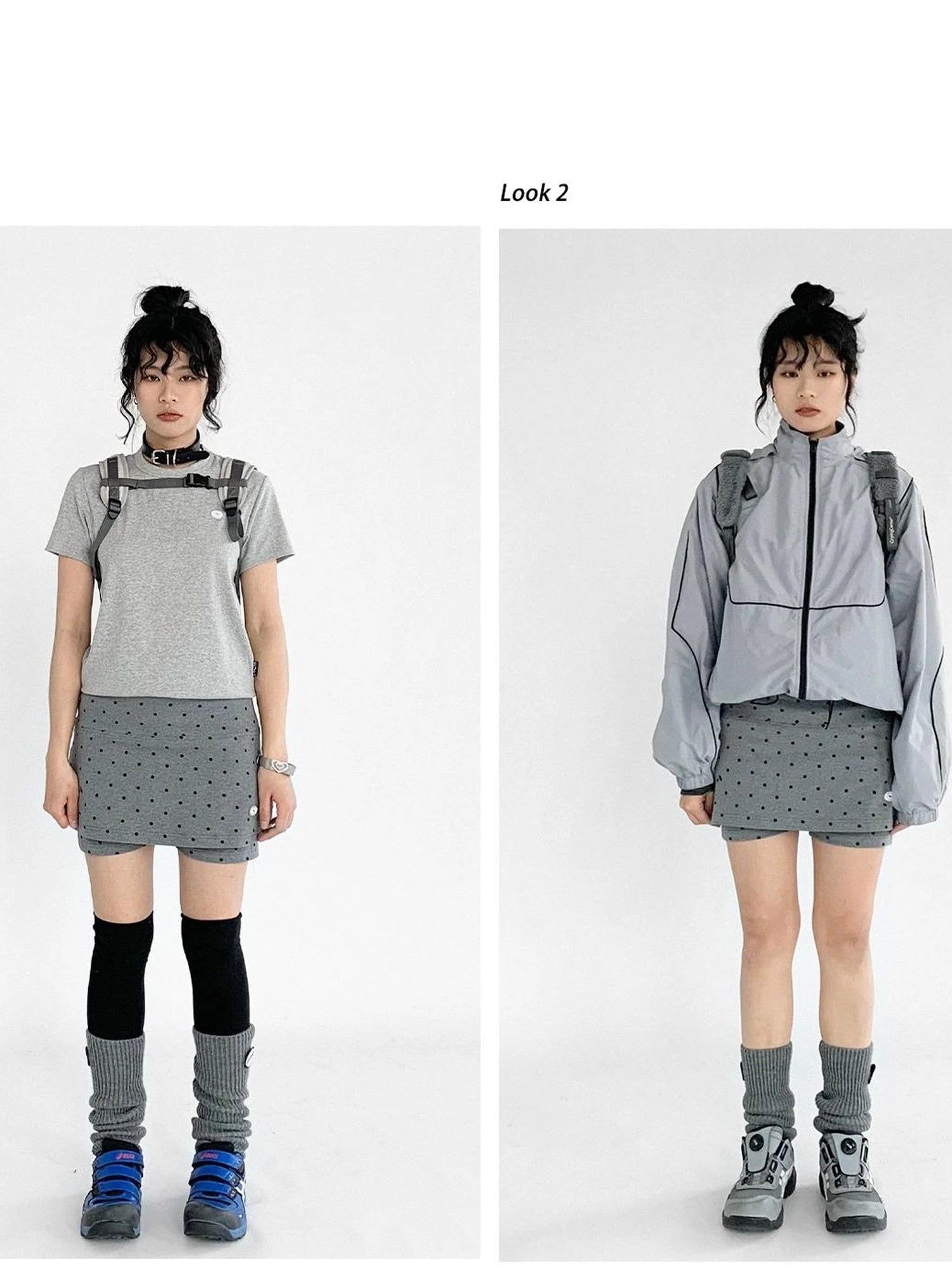 Stretch Dot Print Yoga Skort Low Rise Gray