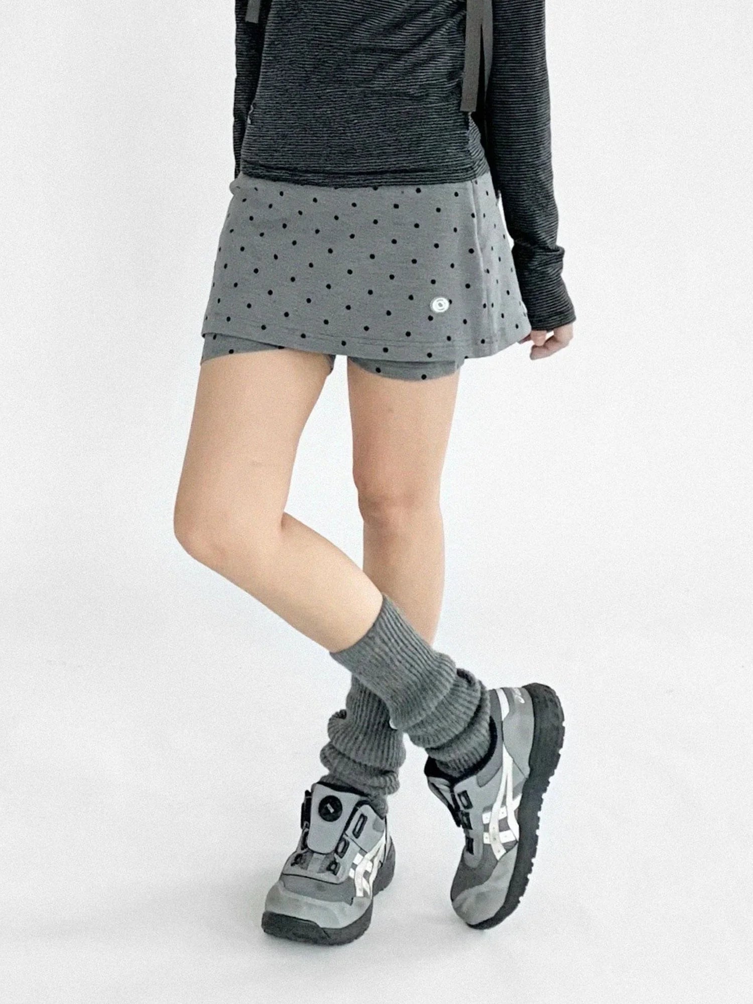 Stretch Dot Print Yoga Skort Low Rise Gray