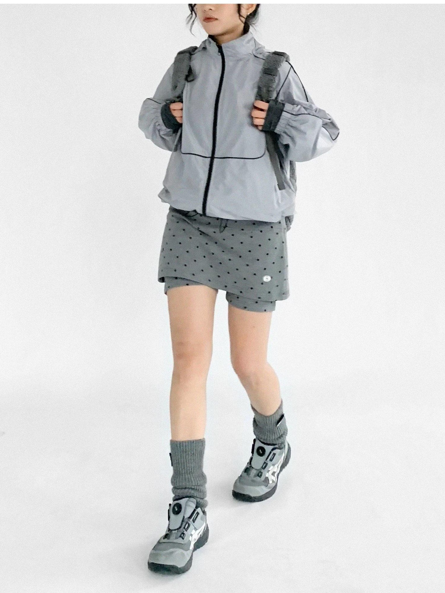 innomoood Stretch Dot Print Yoga Skort Low Rise Gray