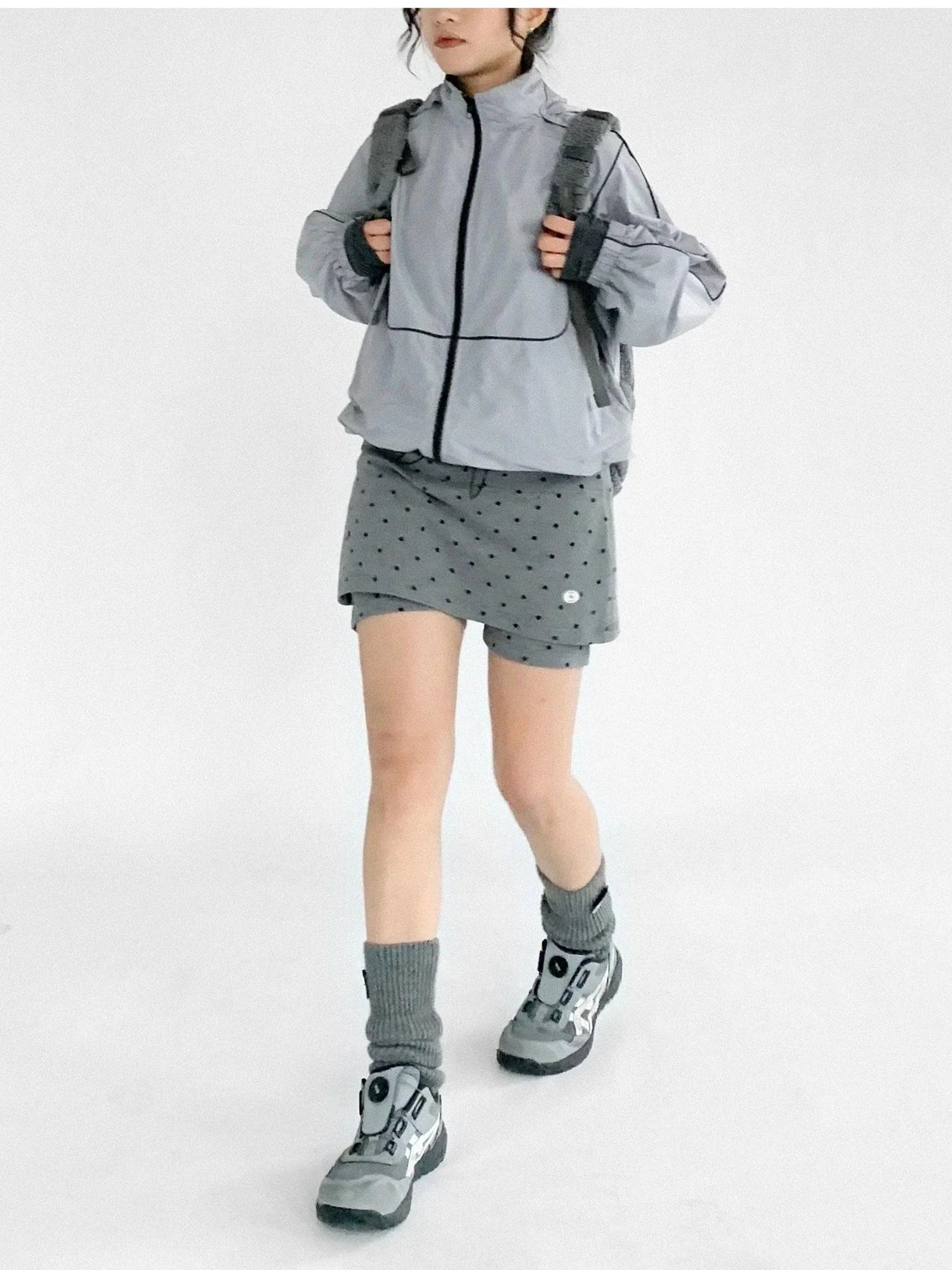 Stretch Dot Print Yoga Skort Low Rise Gray