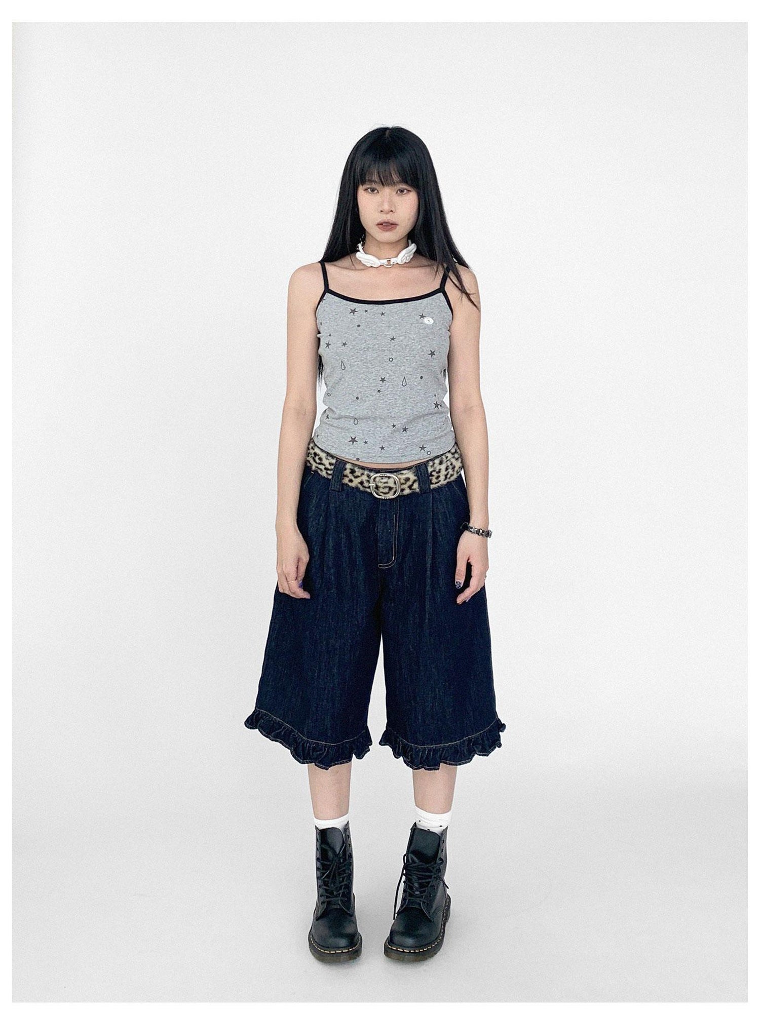 innomoood Stretch Knit Star Tears Print Slimming Camisole