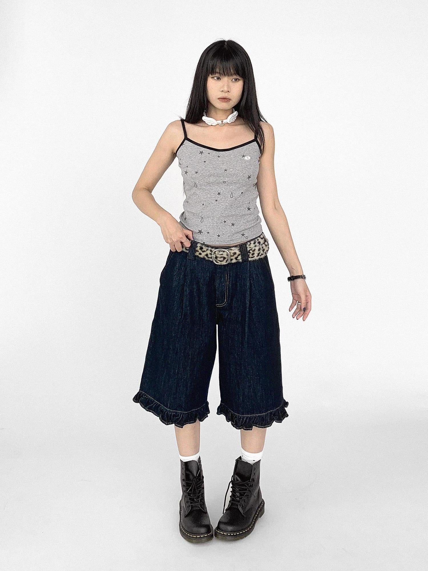 innomoood Stretch Knit Star Tears Print Slimming Camisole