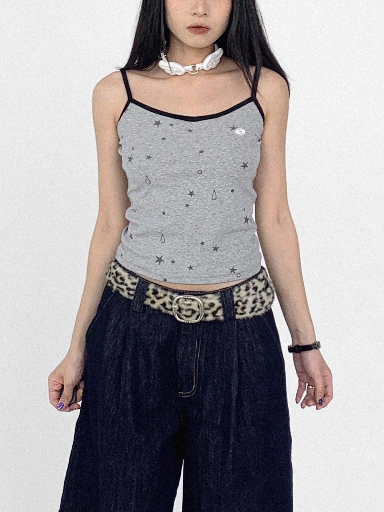 innomoood Stretch Knit Star Tears Print Slimming Camisole
