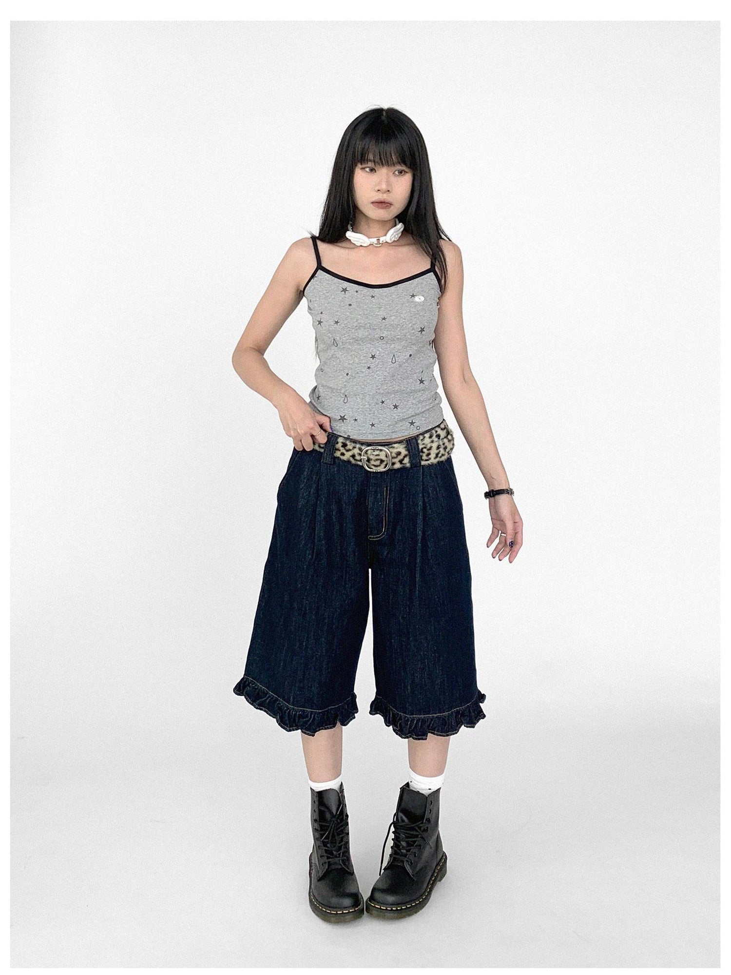 innomoood Stretch Knit Star Tears Print Slimming Camisole