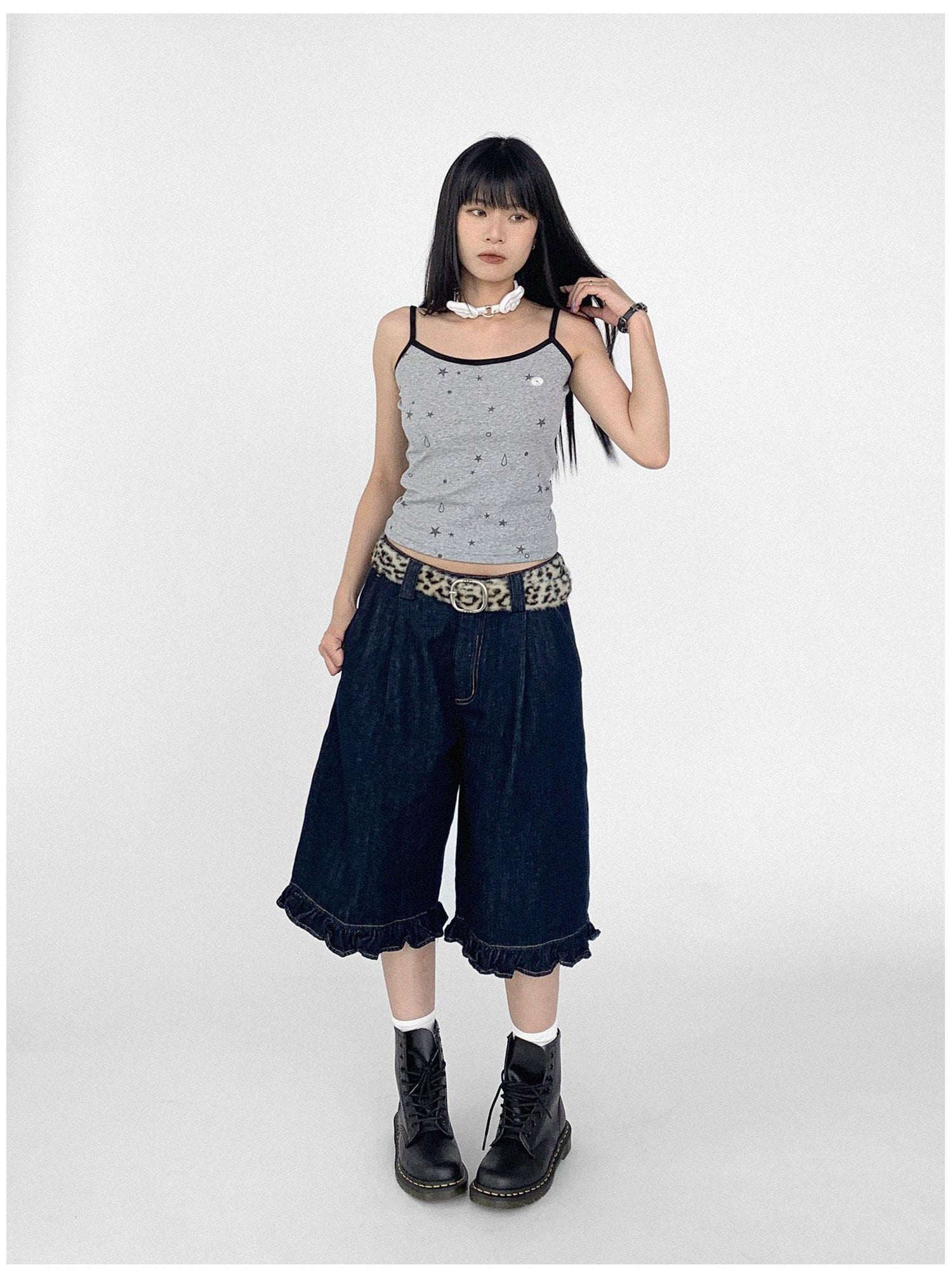 innomoood Stretch Knit Star Tears Print Slimming Camisole