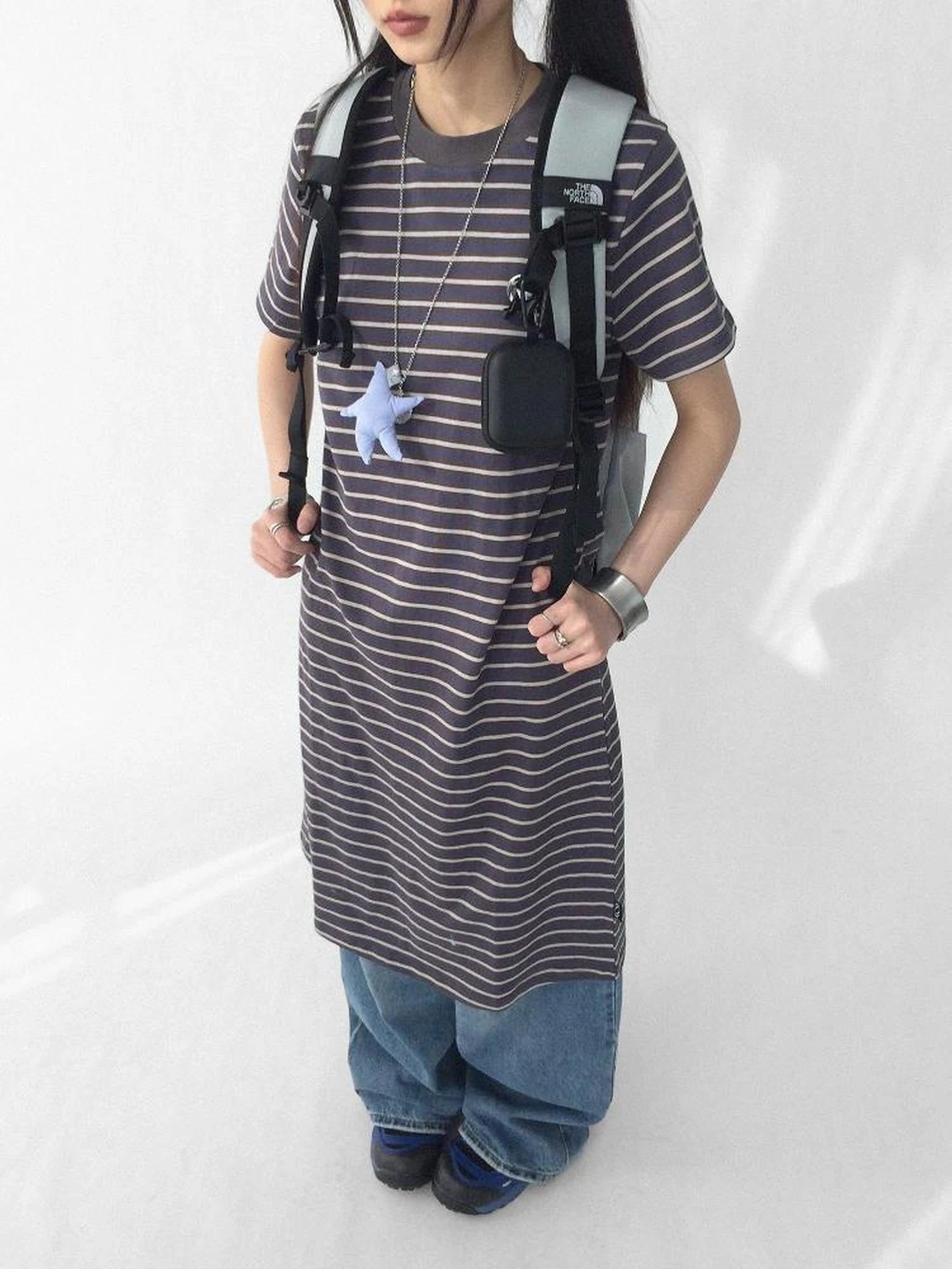 Striped Knit T-shirt Dress