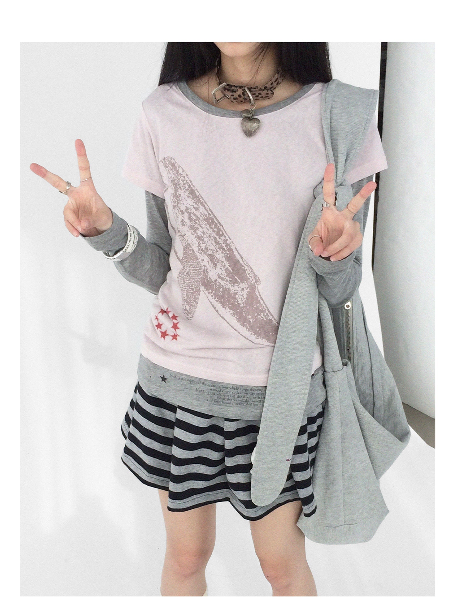 innomoood Striped Pleated Knit Miniskirt with Ribbed Waist