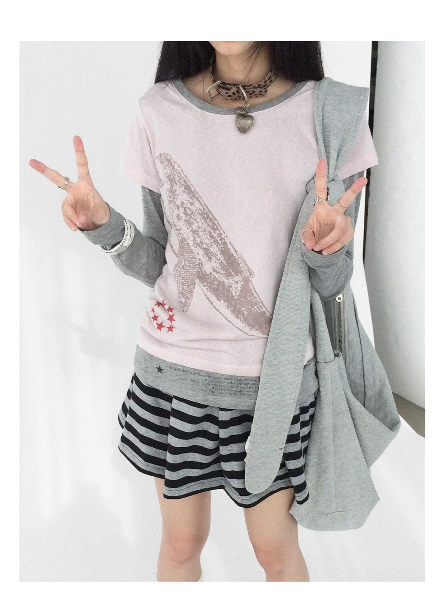 Striped Pleated Knit Miniskirt with Ribbed Waist