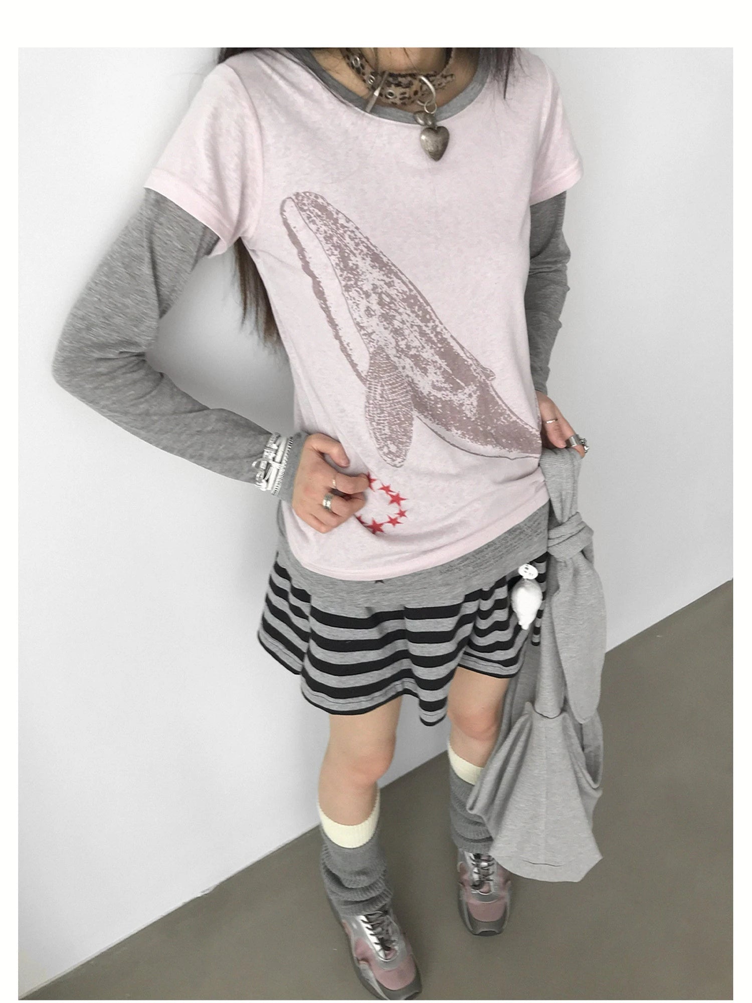 Striped Pleated Knit Miniskirt with Ribbed Waist