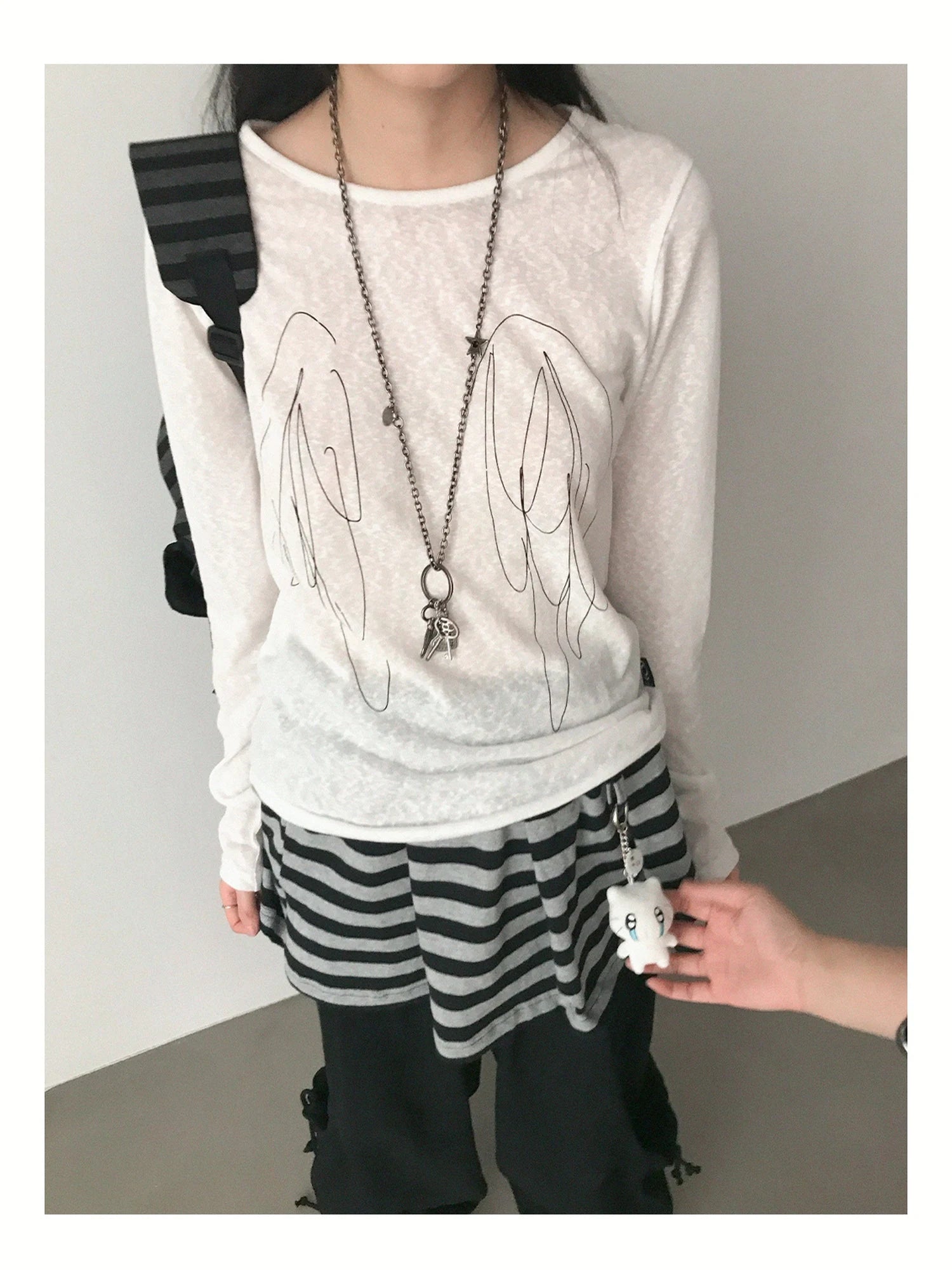 Striped Pleated Knit Miniskirt with Ribbed Waist