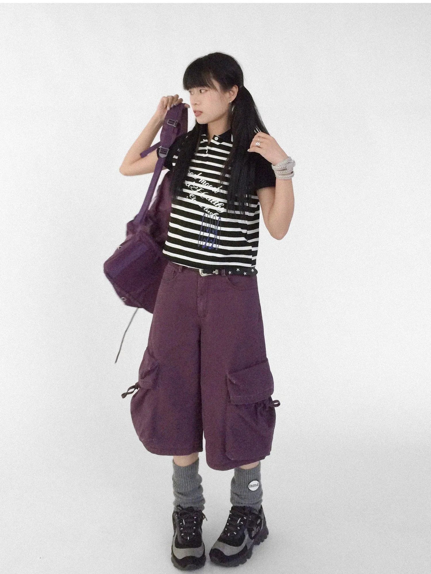 Striped Polo Star Print Collar Relaxed Fit Tee